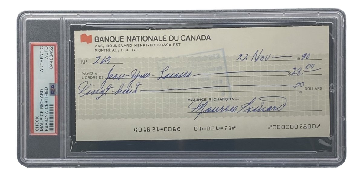 Authentic Maurice Richard Signed Montreal Canadiens Bank Check #263 PSA/DNA Certified - Rare Hockey Memorabilia for Collectors & Sports Fans