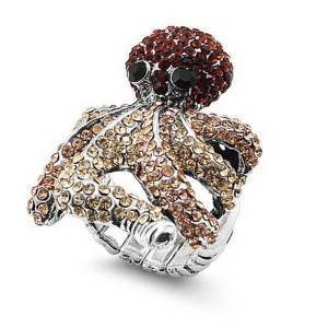 Octopus Crystal Stretch Ring Size 7-18 for Women's Fashion Jewelry
