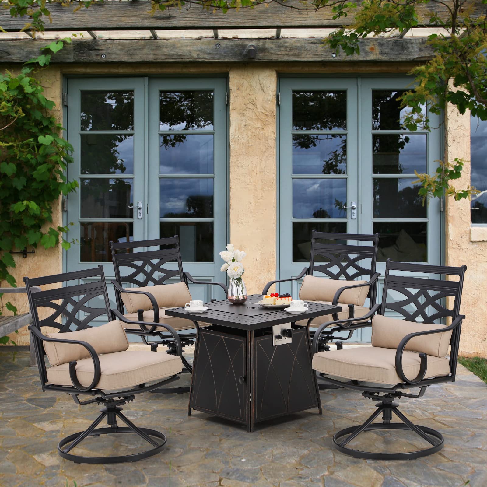 PHI VILLA 4-Piece Outdoor Patio Dining Set with 28