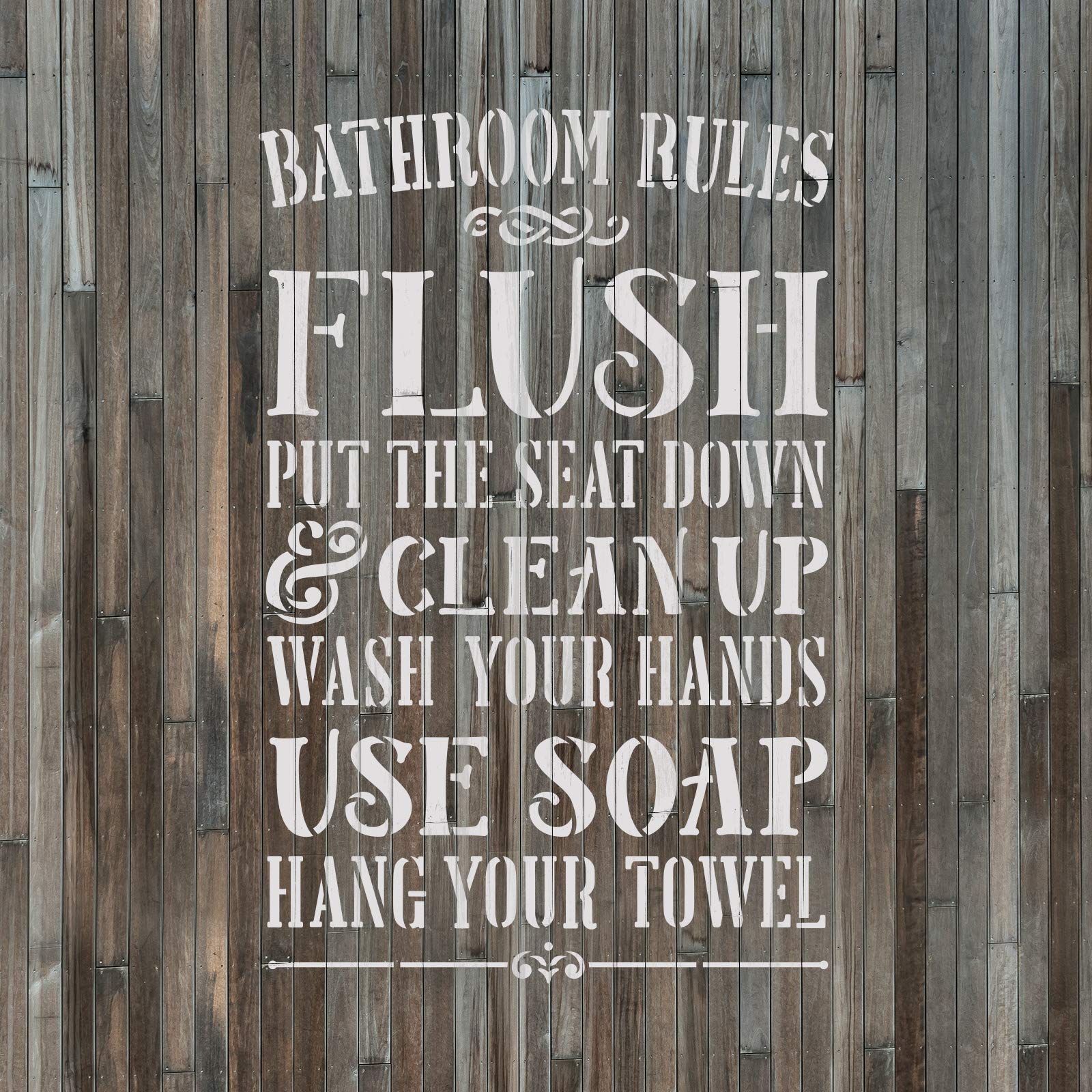Bathroom Rules Stencil - DIY Wall Decor for Home & Office - Perfect for Bathroom, Restroom, and Public Spaces