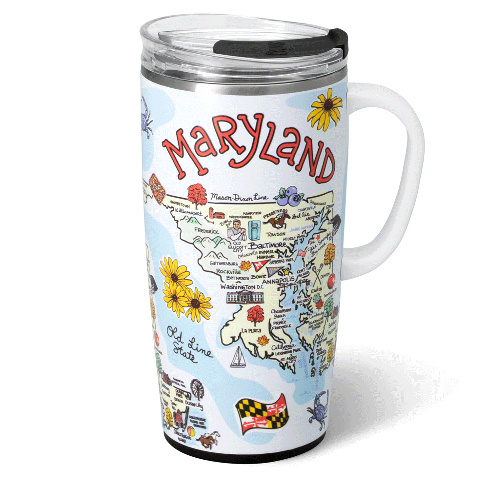 22oz Maryland Insulated Travel Mug - Stainless Steel Coffee Tumbler with Lid, Leak Proof for Commuting, Hiking & Outdoor Activities