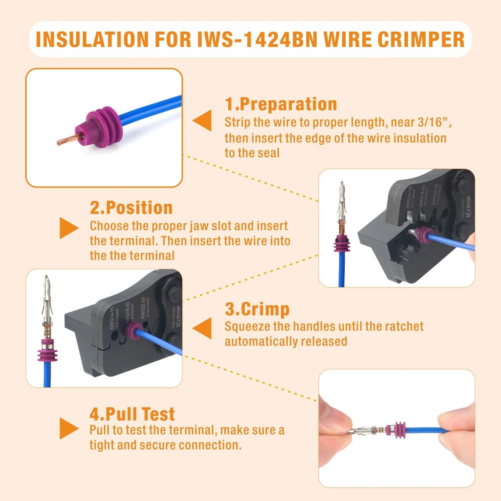 IWS 1424BN Professional Wire Crimper Tool for AWG 24-14 Gauge - Compatible with Delphi APTIV Weather Pack & Metri Pack Connectors - Perfect for Automotive, Marine & DIY Electrical Projects