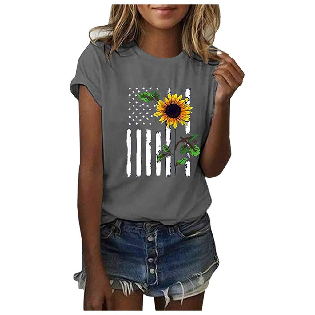 Kamendita Women's Sunflower Print Short Sleeve T-Shirt - Cute Funny Summer Top for Casual Wear, Beach Outings & Daily Fashion