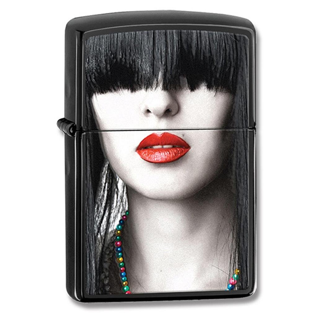 Zippo Ebony Red Lips Windproof Lighter - Classic Collectible Metal Lighter for Smoking, Camping & Outdoor Adventures - Perfect Gift for Men & Women