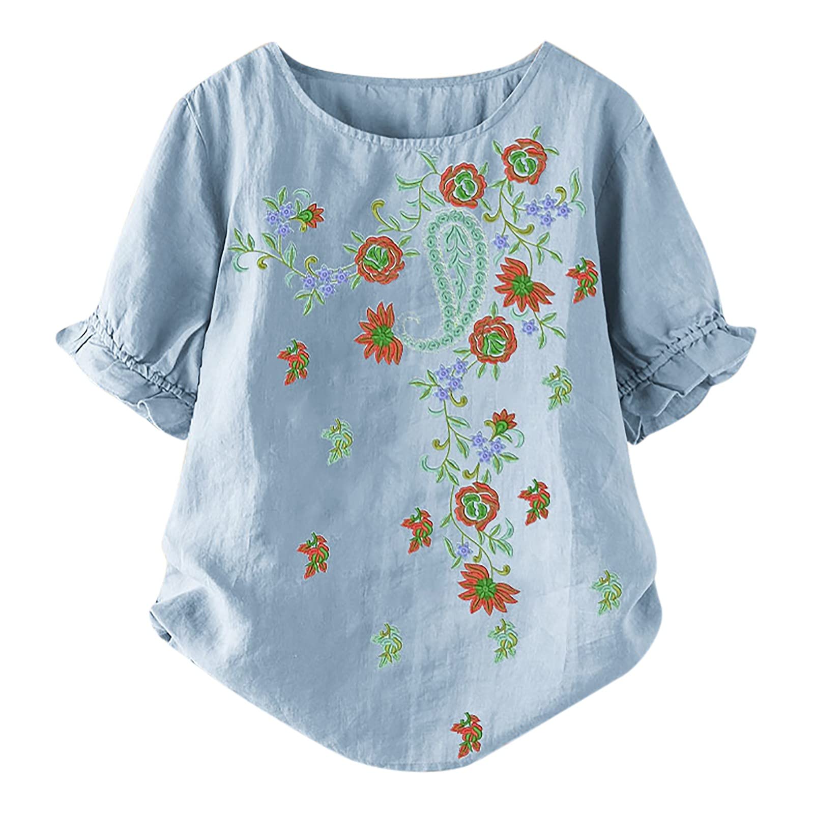 Plus Size Women's Summer Casual Printed Loose Button Tunic Shirt Blouse - Flowy O-Neck Top for Women - Perfect for Beach Outings, Vacations & Everyday Wear