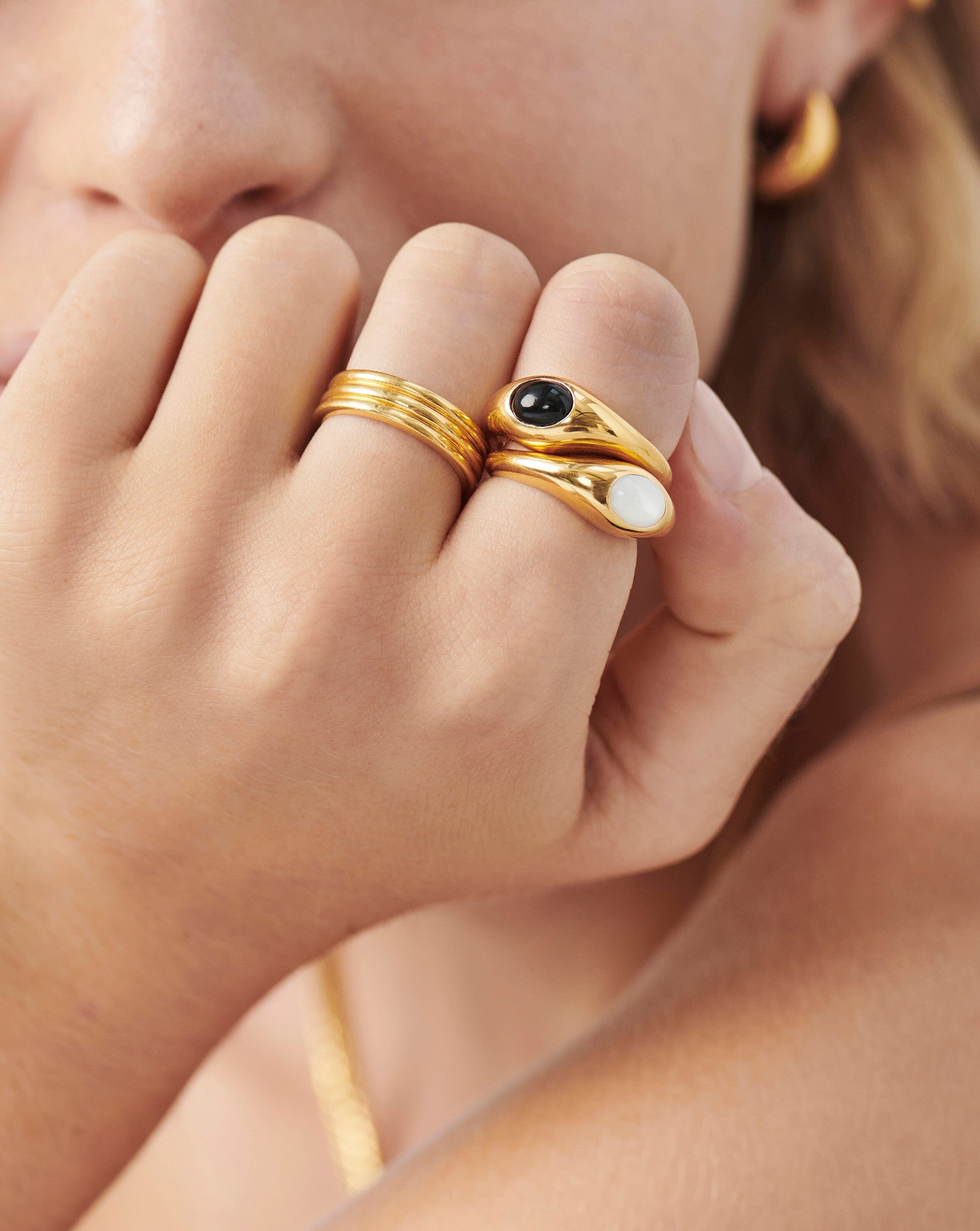 Savi Sculptural Gemstone Stacking Ring - 18k Gold Vermeil & Mother of Pearl Jewelry for Women | Elegant Layering Rings for Everyday Wear, Gift Giving & Special Occasions
