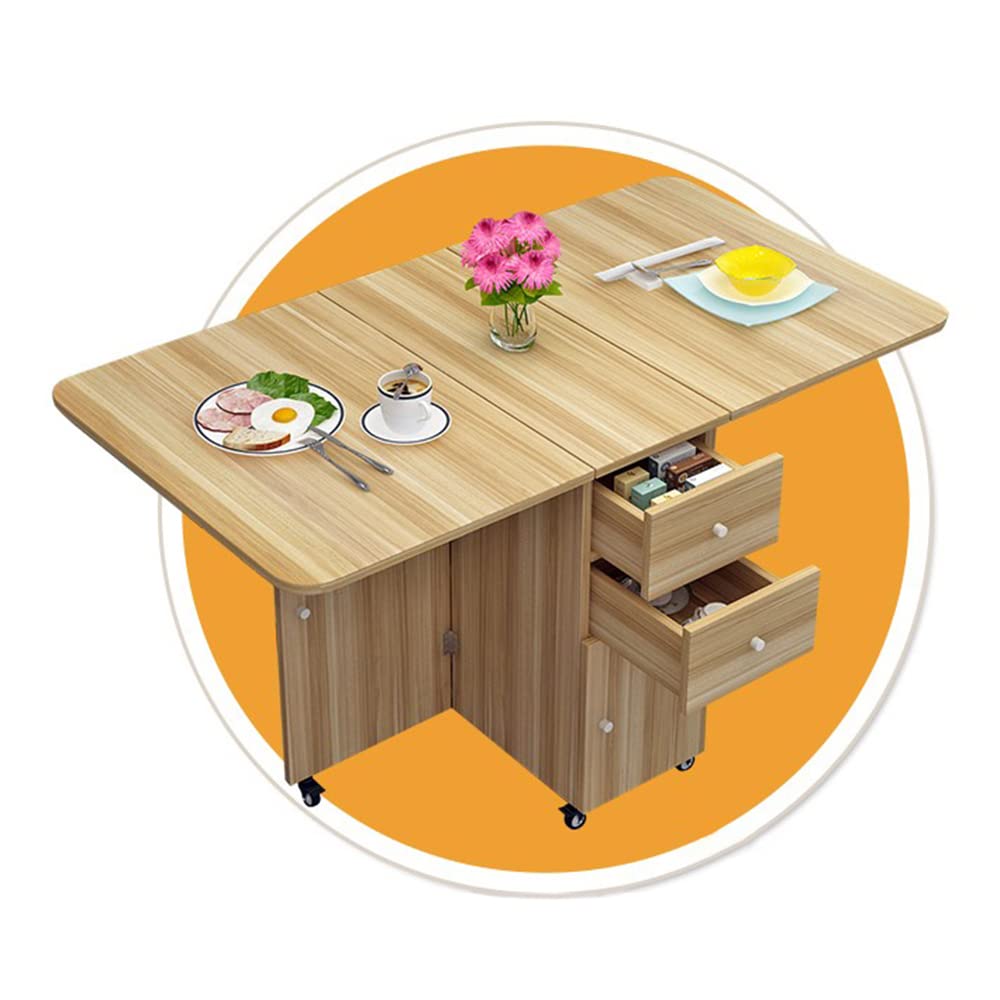 Modern Wooden Pedestal Dining Table with Drop Leaf - Foldable Multifunctional Kitchen Table, Natural Finish, 59.1