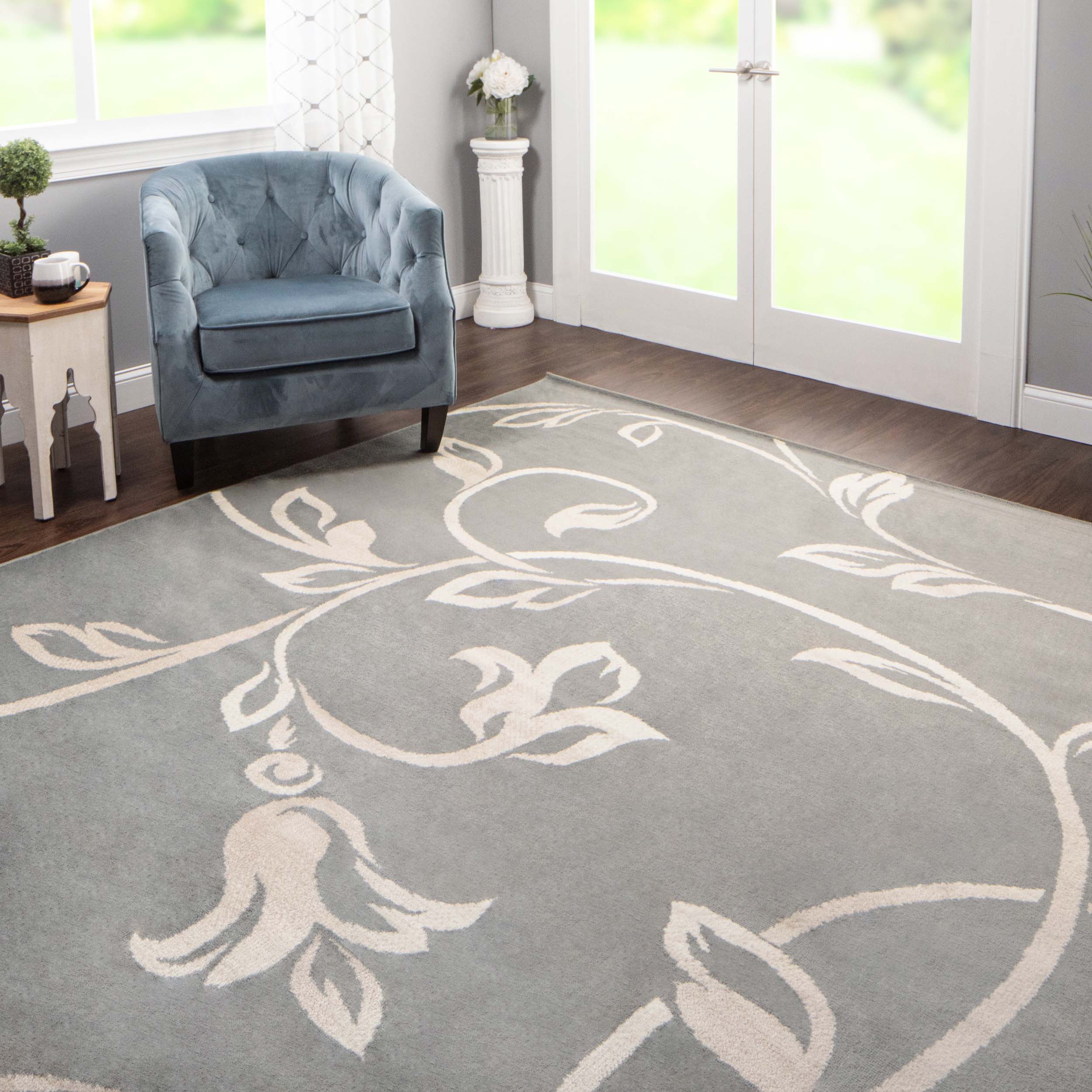 Vines Floral Scrolling Rustic Indoor Area Rug - Soft Non-Slip Boho Chic Floor Mat for Living Room, Bedroom & Nursery Decor