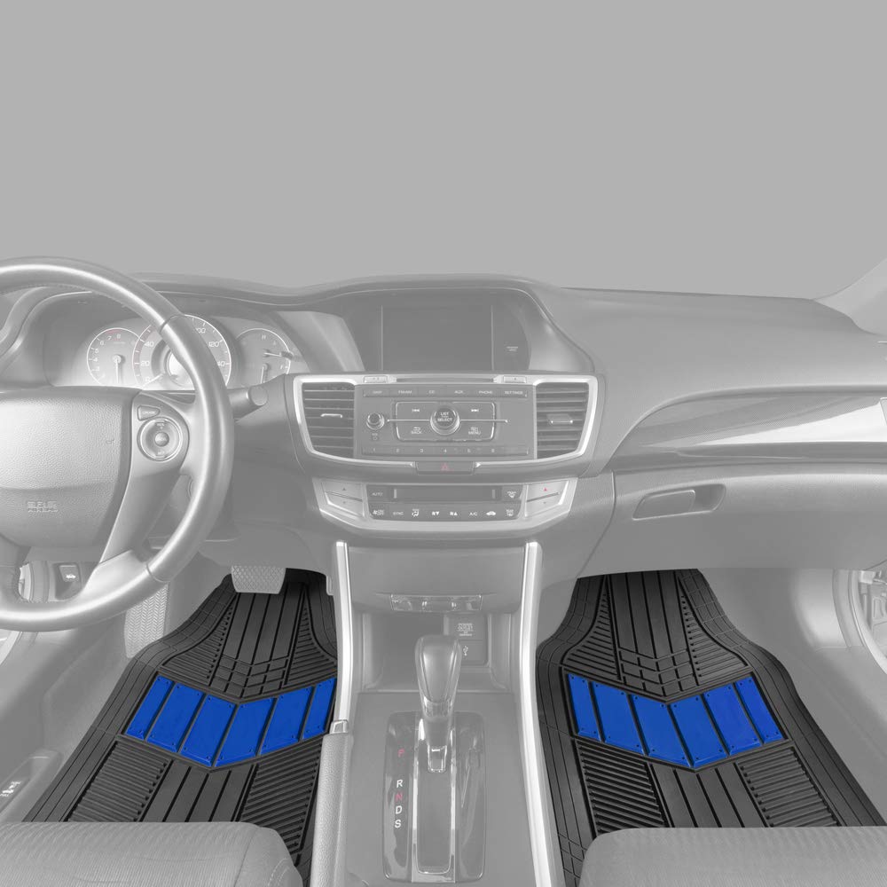 BDK Blue Heavy Duty Universal Fit Car Floor Mats - 4pc Two-Tone Rubber All-Weather Protection for Auto, Van, Truck & SUV - Waterproof Trimmable Interior Liners - Perfect for Rain, Snow & Mud Protection