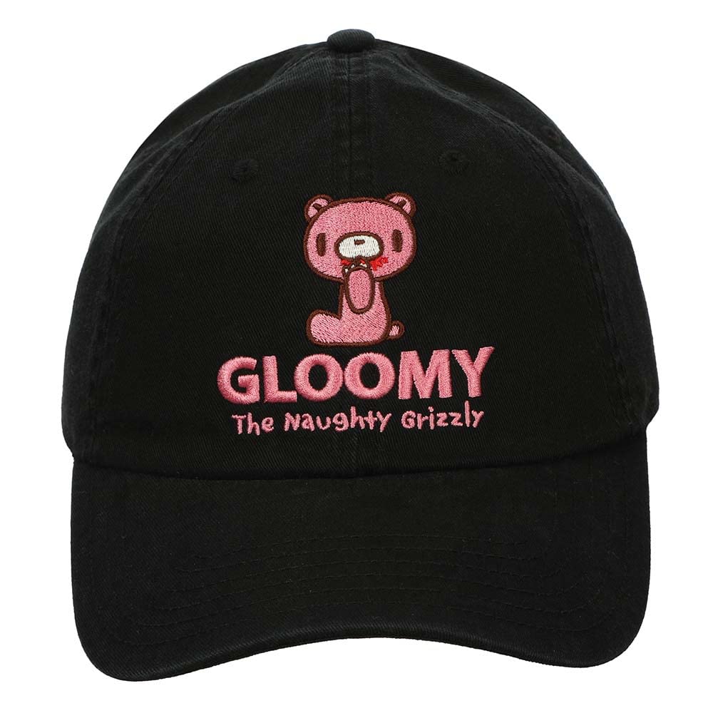 Bioworld Gloomy Bear Cotton Twill Heavy Wash Black Dad Hat - Unisex Adjustable Baseball Cap for Men & Women - Perfect for Casual Wear, Street Fashion, and Gift Giving