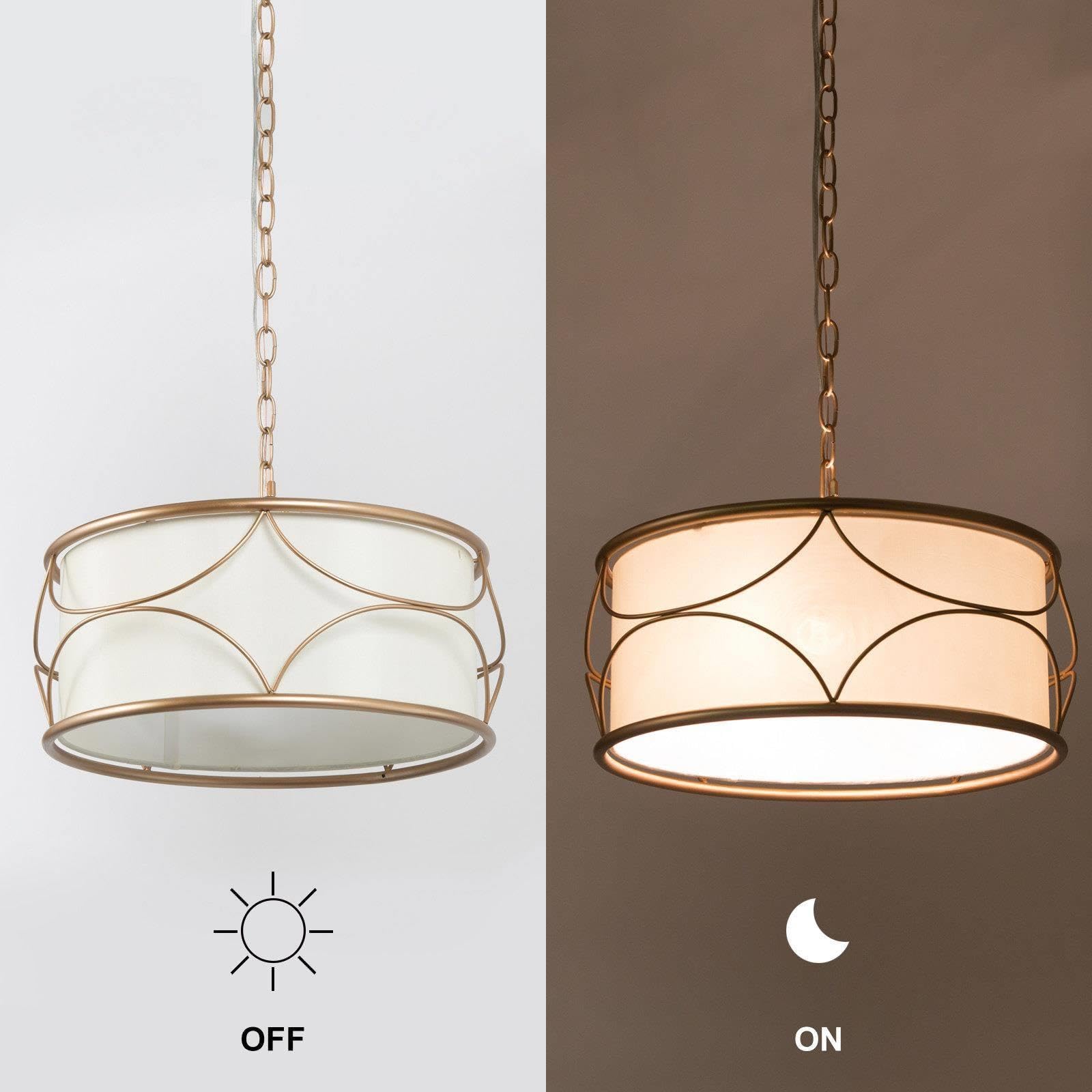 Optimant Lighting Gold Drum Chandelier - 3-Light Modern Pendant Light Fixture for Dining Room, Bedroom, Kitchen | Elegant Ceiling Lighting for Home & Office Decor