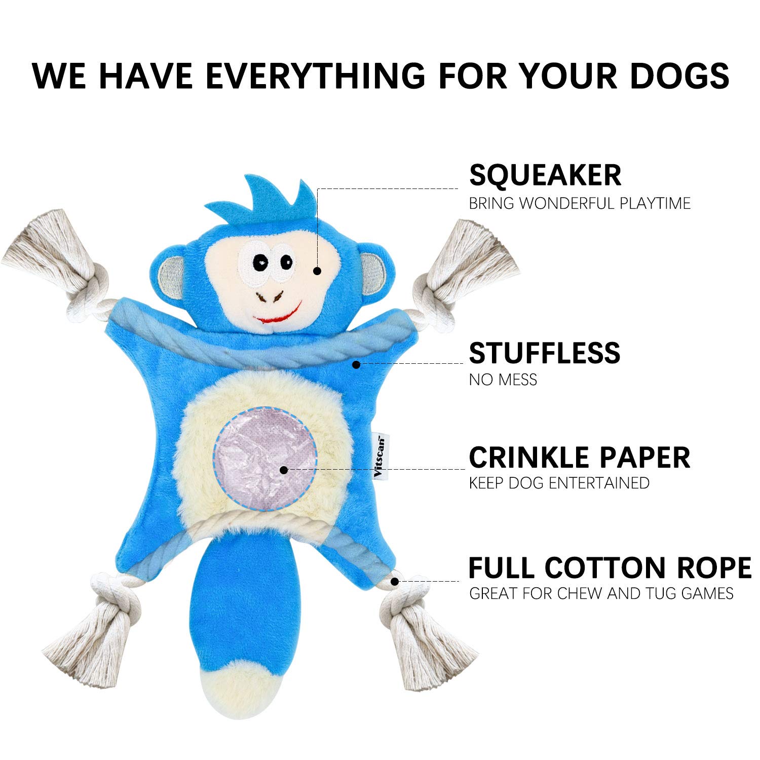 Durable Dog Chew Toys for Aggressive Chewers - Small Breed Puppy Teething Toys with Squeaker & Crinkle Sounds, No Stuffing Tiger Design - Perfect for Puppy Training, Indoor Playtime and Anxiety Relief