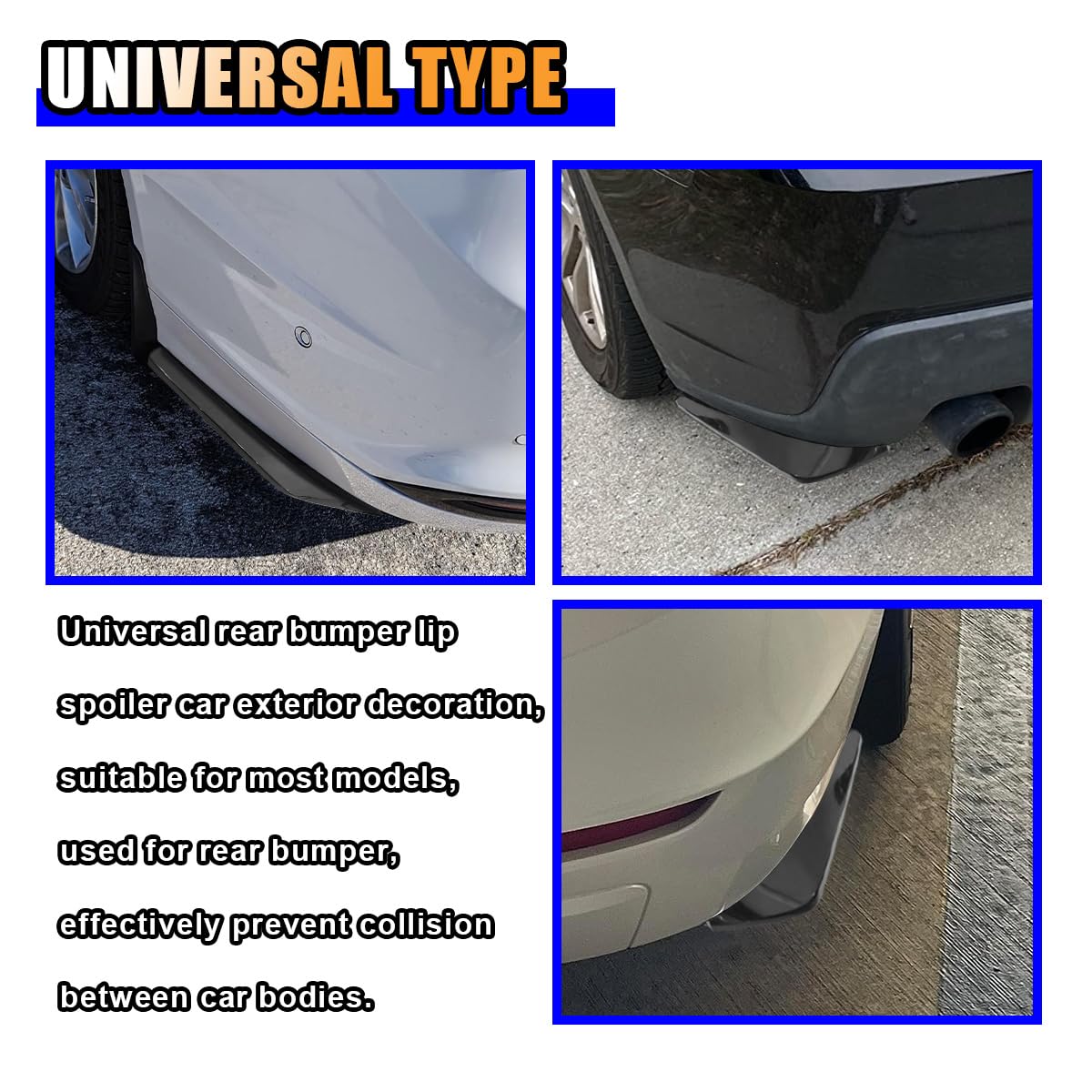 2PCS Universal Black Car Rear Bumper Diffuser Spoiler Lip Splitter Canard with Side Fin Fenders Skirt Protector for Exterior Decoration and Aerodynamic Enhancement