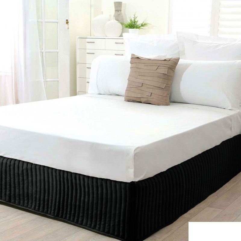 Black Quilted Bed Skirt for Queen Size Bed | Elegant Dust Ruffle with Hidden Storage | Perfect for Bedroom Decor & Guest Room Setup