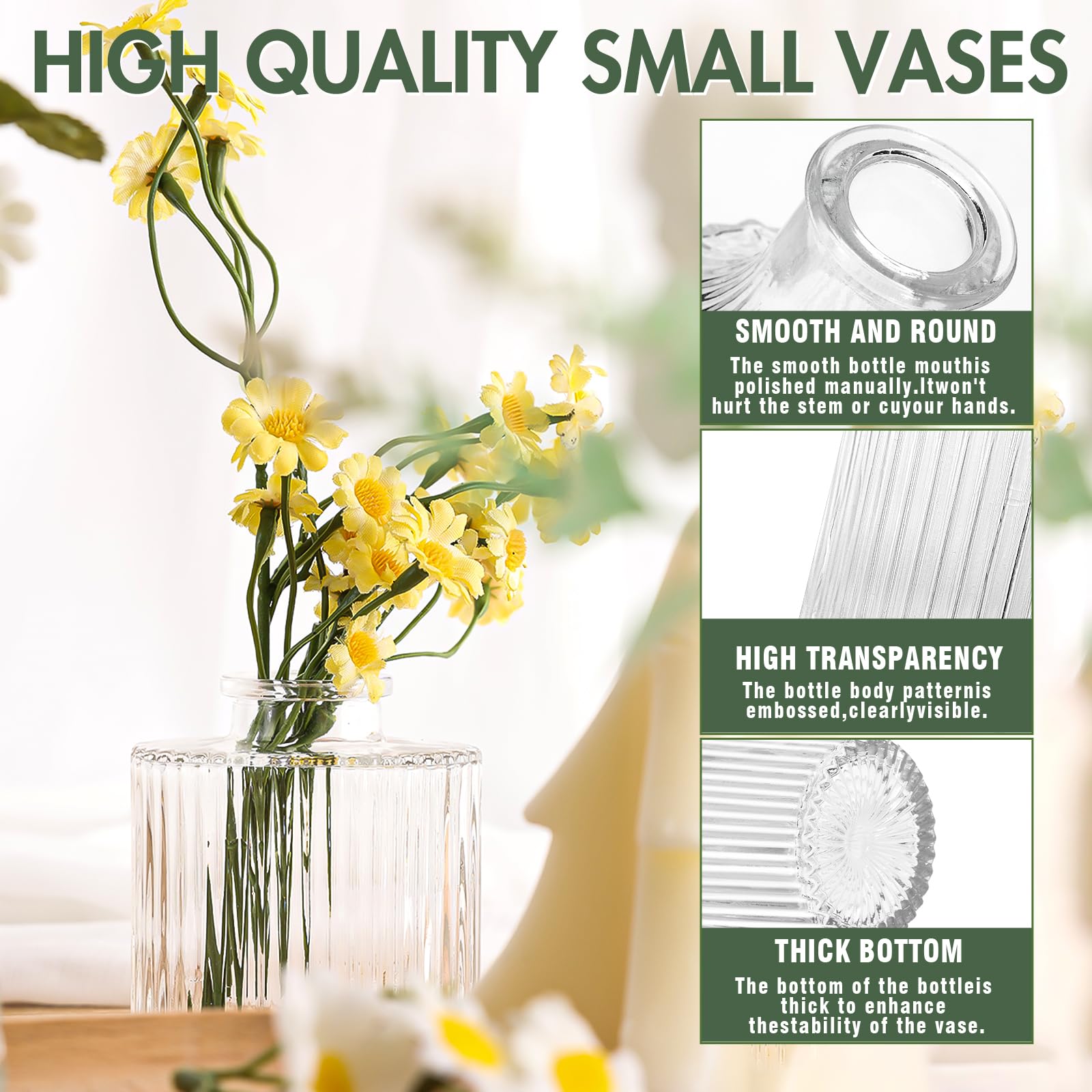 12 Pcs Mini Glass Bud Vase Set - Clear Small Flower Vases for Wedding Centerpieces, Table Decor | Perfect for Weddings, Home, Office & Party Decorations
