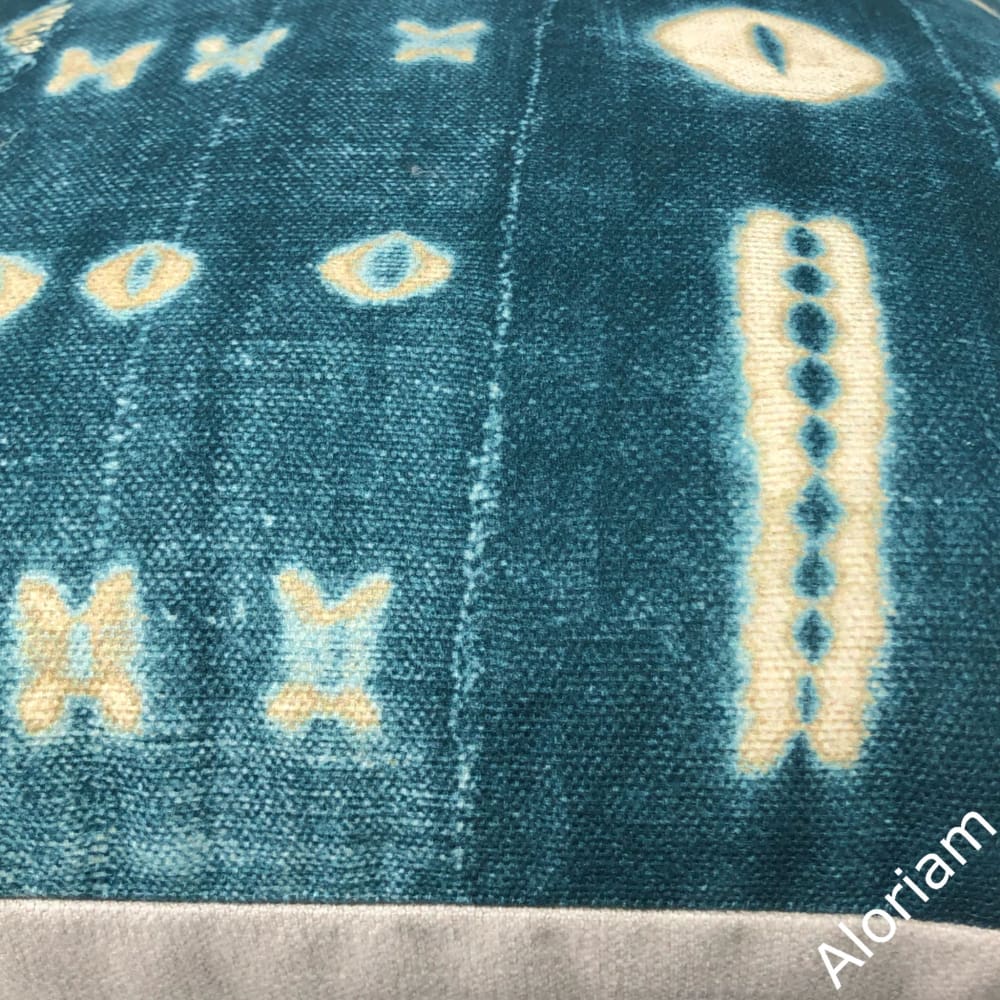 Zaza Batik Blue Teal African Mudcloth Print Pillow Cover - Handmade Boho Home Decor for Living Room, Bedroom & Sofa