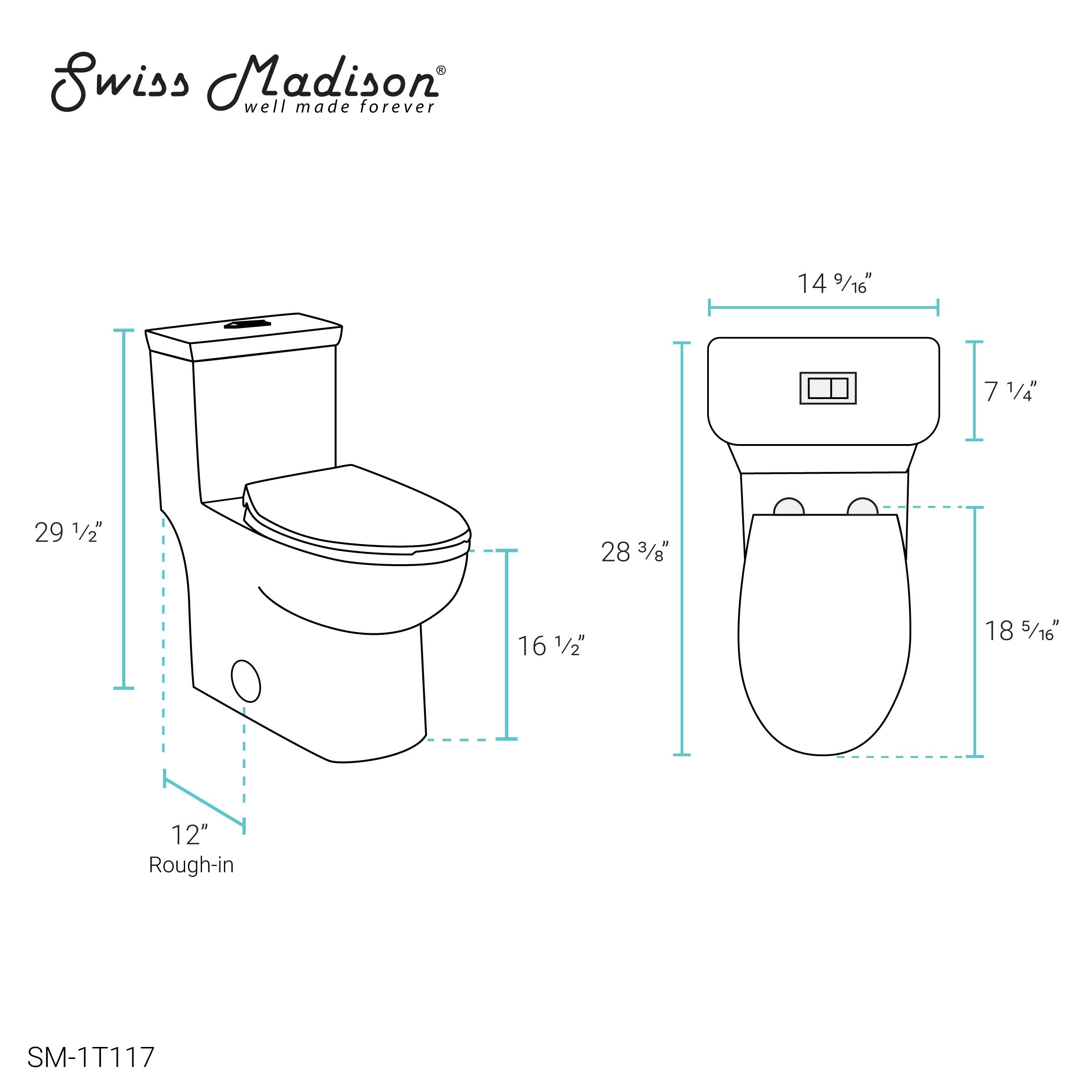 Swiss Madison SM-1T117 Classe One Piece Toilet - Modern ADA Compliant Elongated Bowl, Dual Flush 0.8/1.28 GPF, Glossy White - Perfect for Small Bathrooms & Water-Efficient Homes