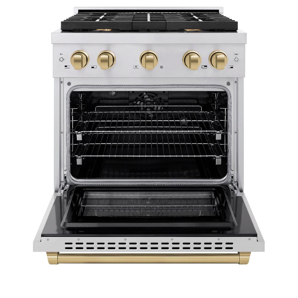 ZLINE Autograph Edition 30-inch 4.2 cu. ft. Dual Fuel Range - Stainless Steel with Champagne Bronze Accents - 4 Burner Gas Cooktop & Electric Convection Oven - Perfect for Modern Kitchens & Professional Cooking (Model SDRZ 30 CB)