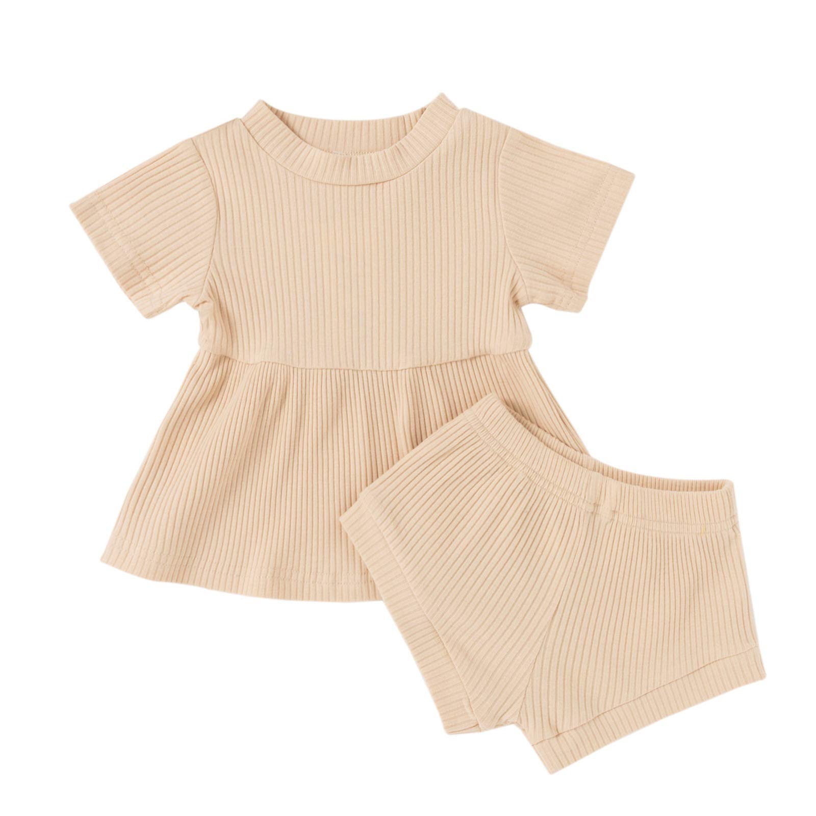 Baby Girl Outfits - Cute Shorts & Top Sets | Soft Cotton Solid Color Infant Clothes | Perfect for Playtime, Daycare & Family Photos
