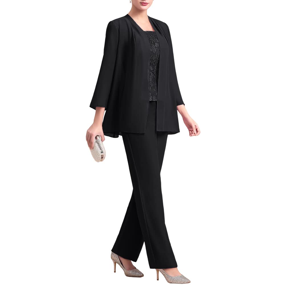 Elegant Women's Chiffon 3-Piece Pantsuit Set with Lace Details - Mother of The Bride Outfit, Wedding Guest Formal Evening Wear - Perfect for Weddings, Parties & Special Occasions