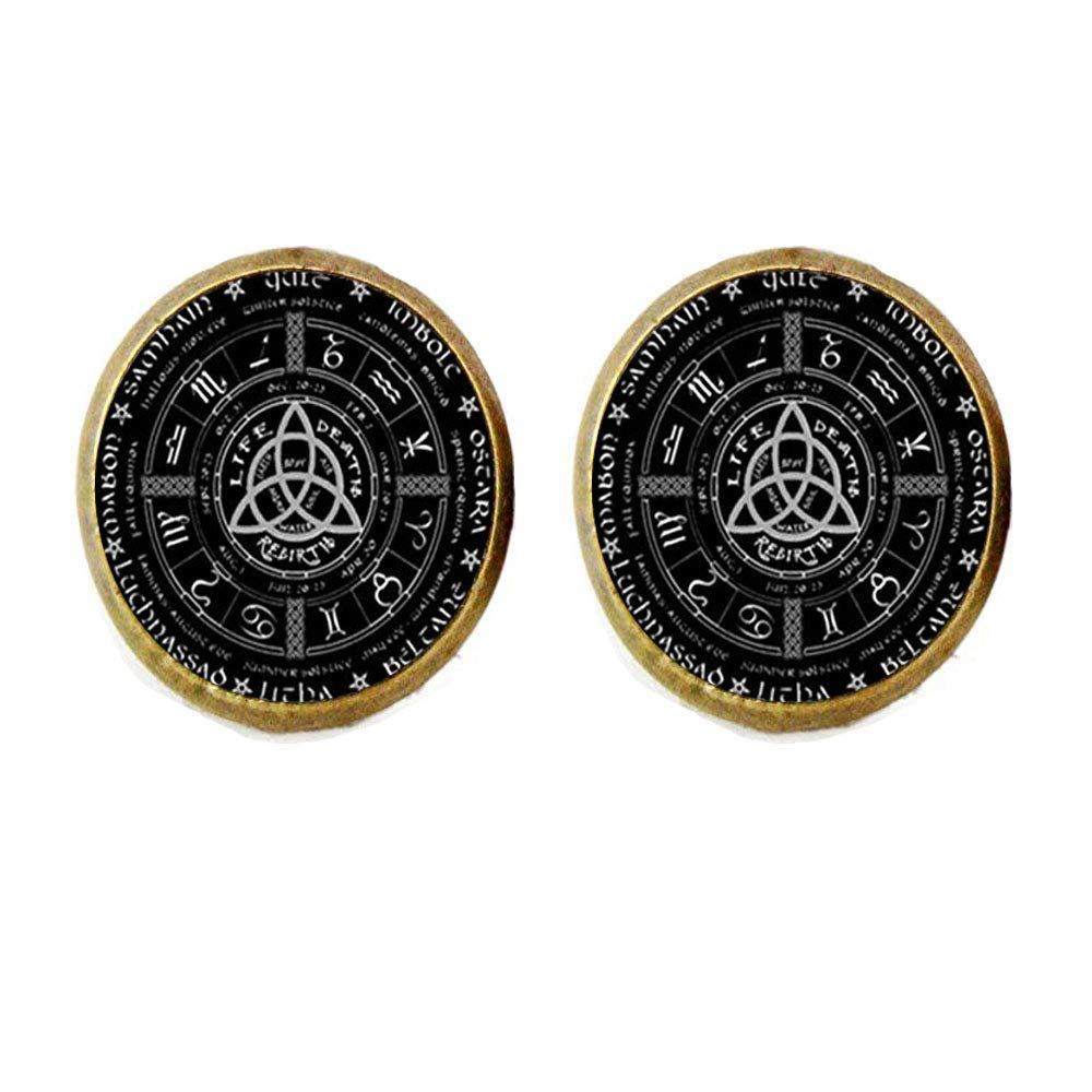 Pagan Wheel of The Year Earrings, Pentagram Earrings - Wiccan Jewelry for Witchcraft, Pagan Rituals & Spiritual Protection