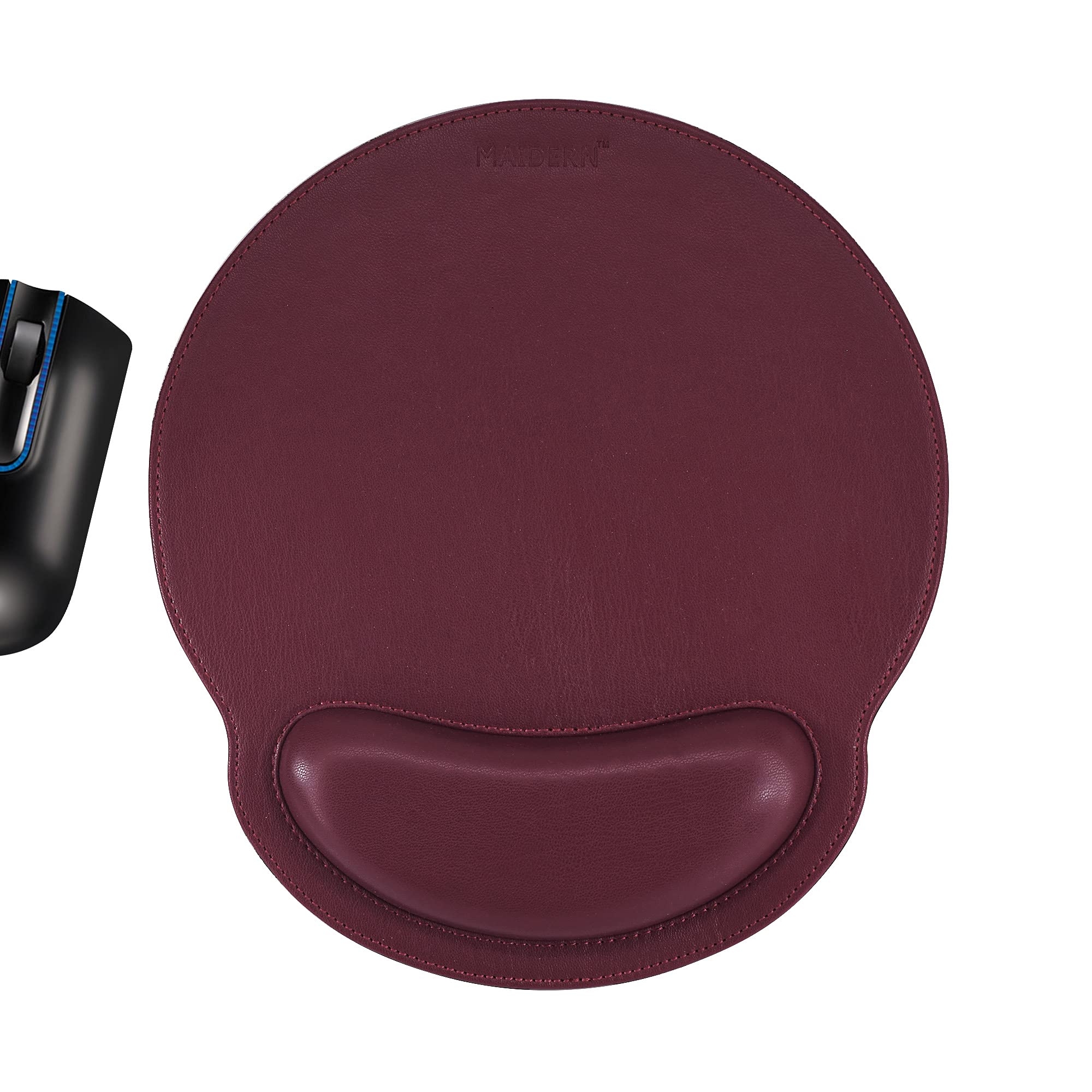 Ergonomic Mouse Pad with Wrist Support - PU Leather Memory Foam Desk Mat for Pain Relief, Waterproof Surface - Perfect for Office, Gaming & Home Computer Use (Wine Red)