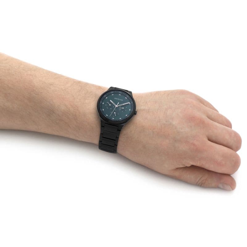 BERING 11740 728 Classic Brushed Black Green Dial Men's Watch - Stylish & Durable Timepiece for Business, Casual & Outdoor Activities