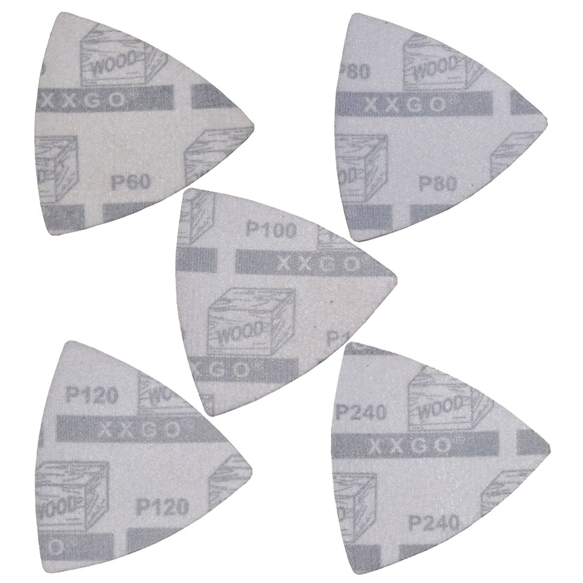 XXGO 105-Piece Triangular Sanding Pads Kit - 3-1/8 Inch (80mm) Multi-Grit Sandpaper (60/80/100/120/240) with 5 Durable Sanding Pads - Perfect for Woodworking, Metal Polishing & DIY Home Projects
