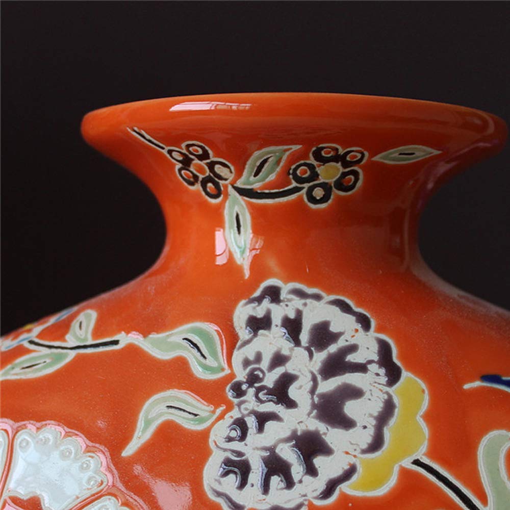 Hand-Painted Porcelain Vase - Orange Floral Design for Home Decor, Flower Arrangement, Dining Room Table Centerpiece - Perfect Gift for Housewarming & Wedding Decorations