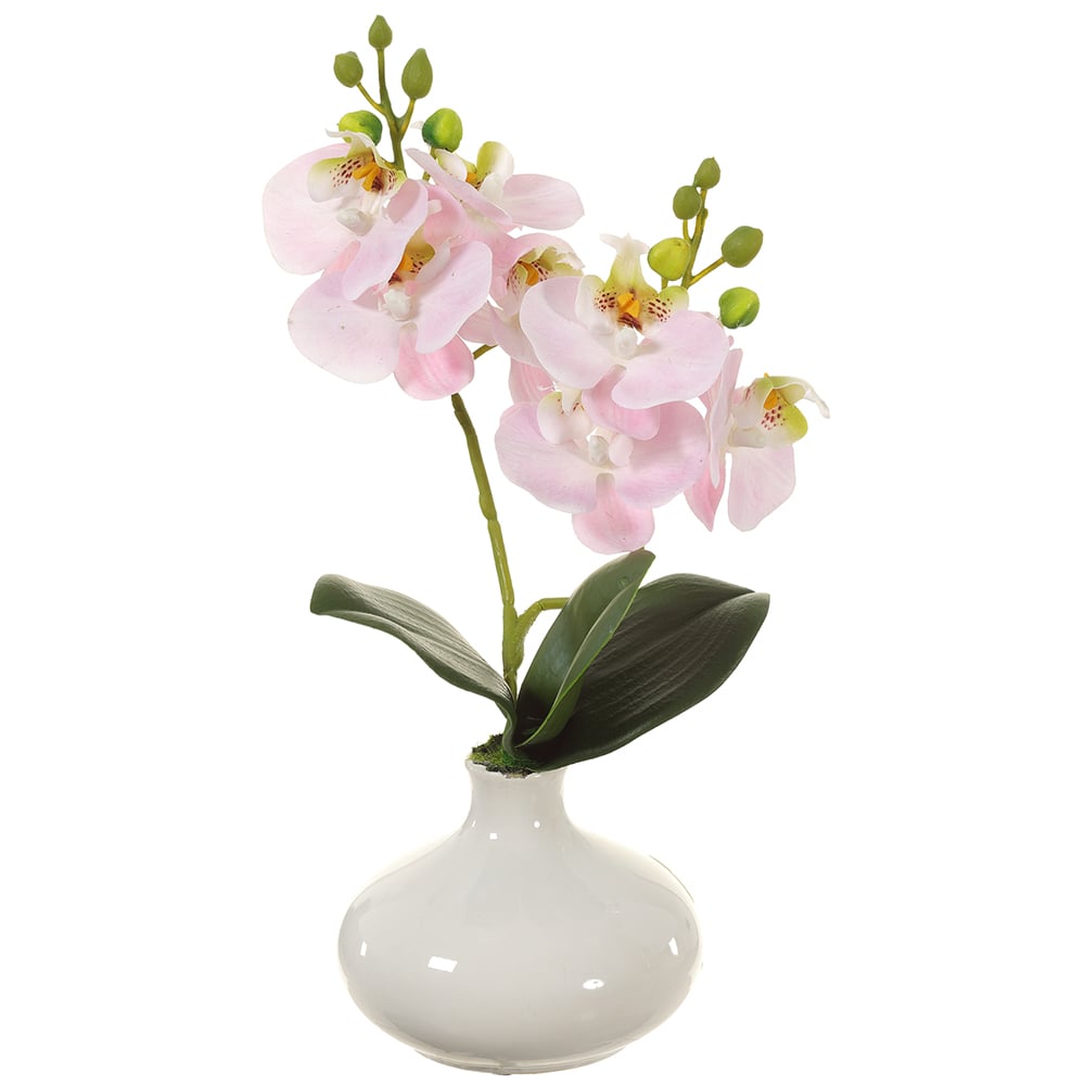 12 Pack Silk Phalaenopsis Orchid Flowers in Pink with Ceramic Vase - Elegant Home Decor for Living Room, Wedding Centerpiece, Office Desk Arrangement