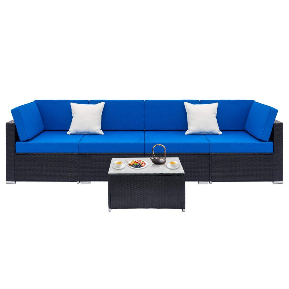 5-Piece Rattan Sectional Sofa Set with 2 Pillows - Convertible Outdoor/Indoor Wicker Couch for Living Room, Patio & Garden - Perfect for Relaxing, Entertaining and Home Decor