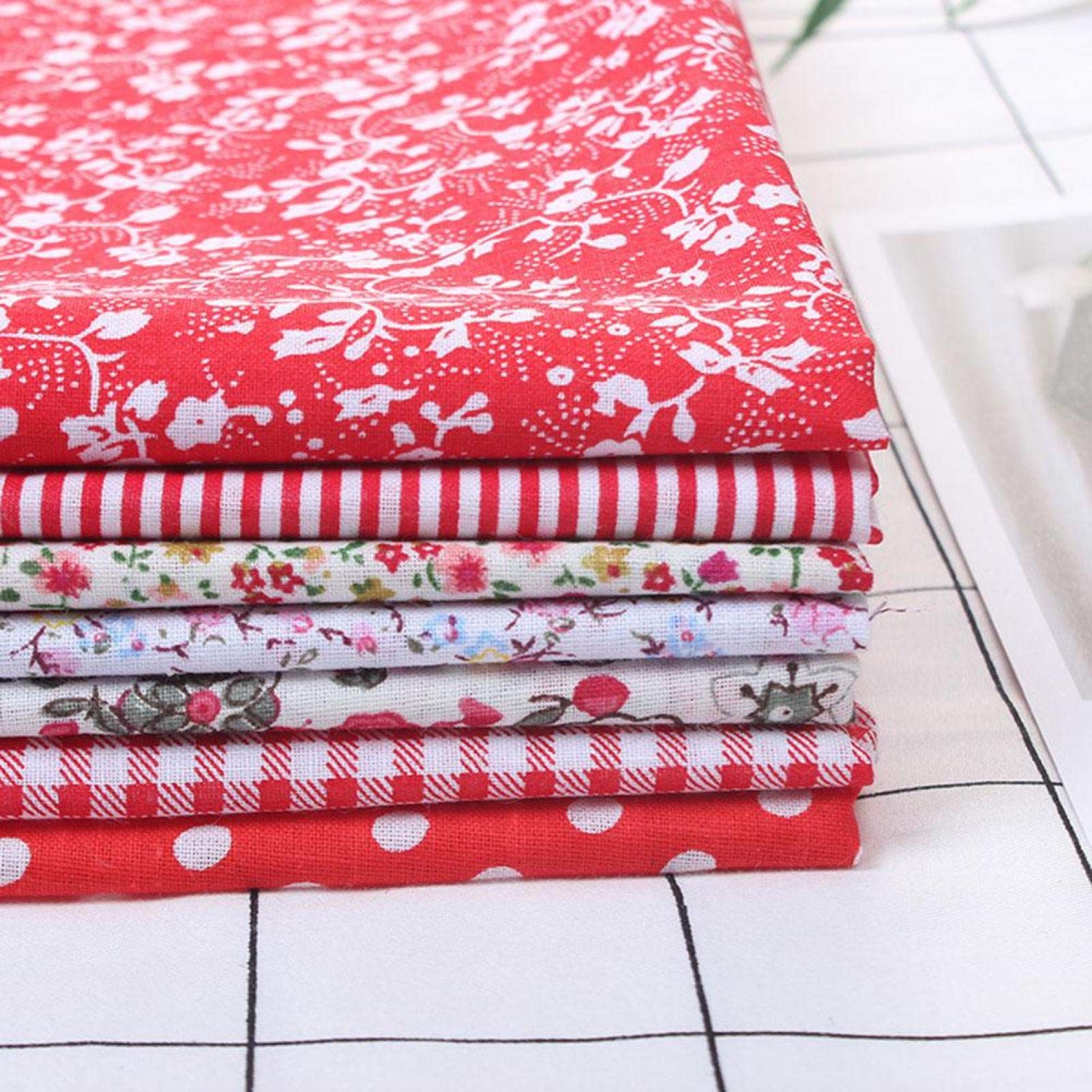 Batiks Sewing Craft Cloth 7Pcs Set - 100% Cotton DIY Fabric for Wallet, Cushion Cover, Quilting, Tote Bags & Home Decor (50x50cm)