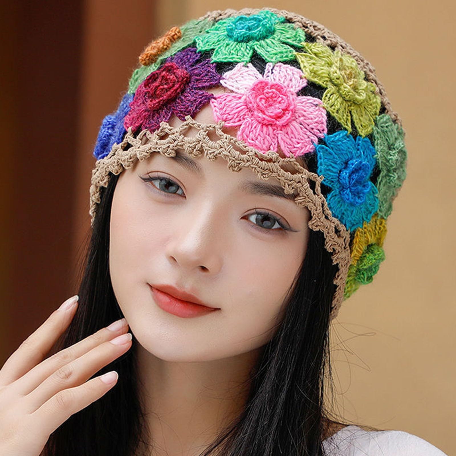 Women's Colorful Crochet Slouchy Beanie Hat - Handmade Knit Floral Bucket Hat with Foldable & Stretchy Design - Perfect for Winter, Fall Fashion, Outdoor Activities and Casual Wear