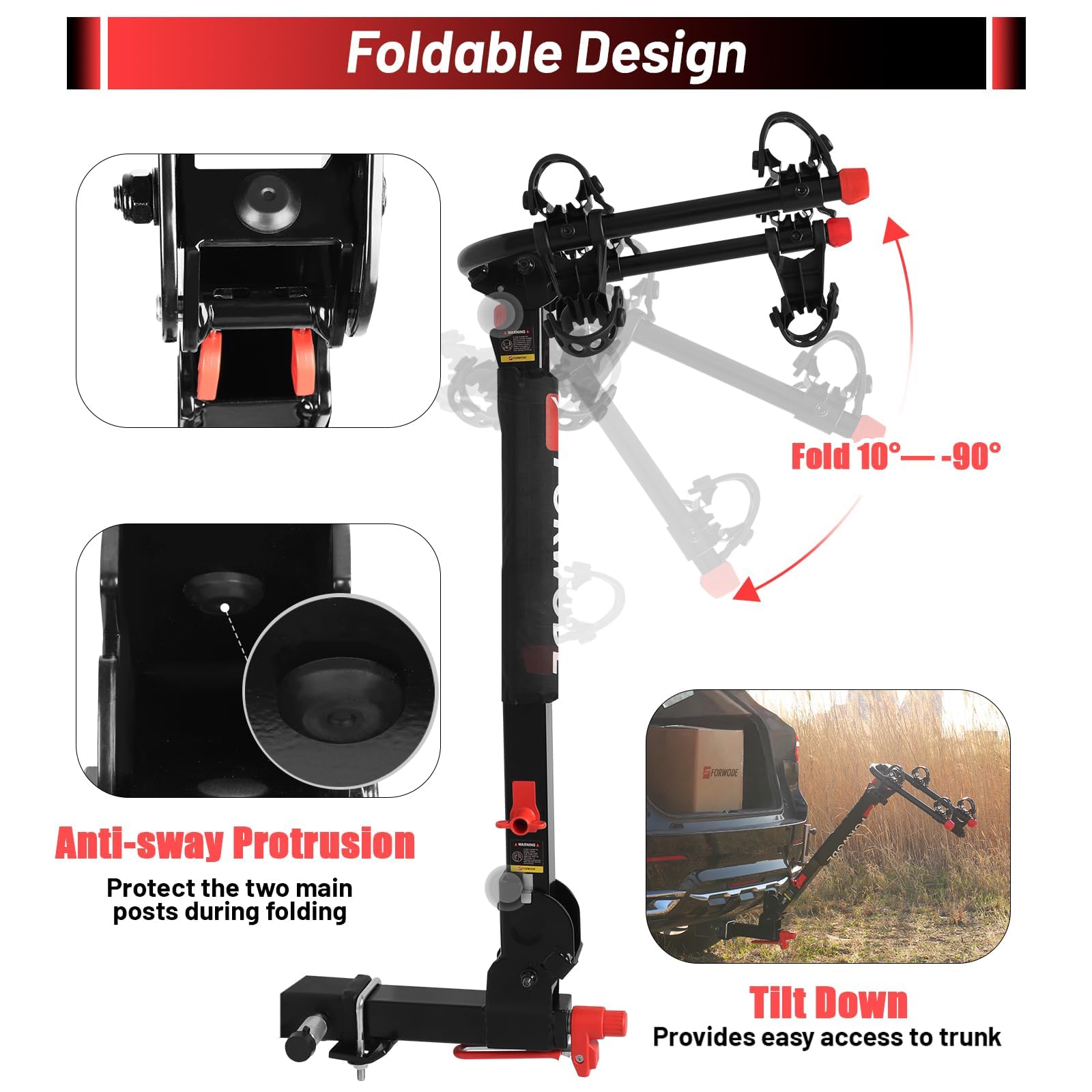 2-Bike Hitch Mount Rack for Cars - Holds 2 x 35 lbs Bicycles, Quick Release, Foldable & Wobble-Free Design with Hitch Lock - Fits 2-Inch Receiver | Perfect for Road Trips, Camping & Outdoor Adventures