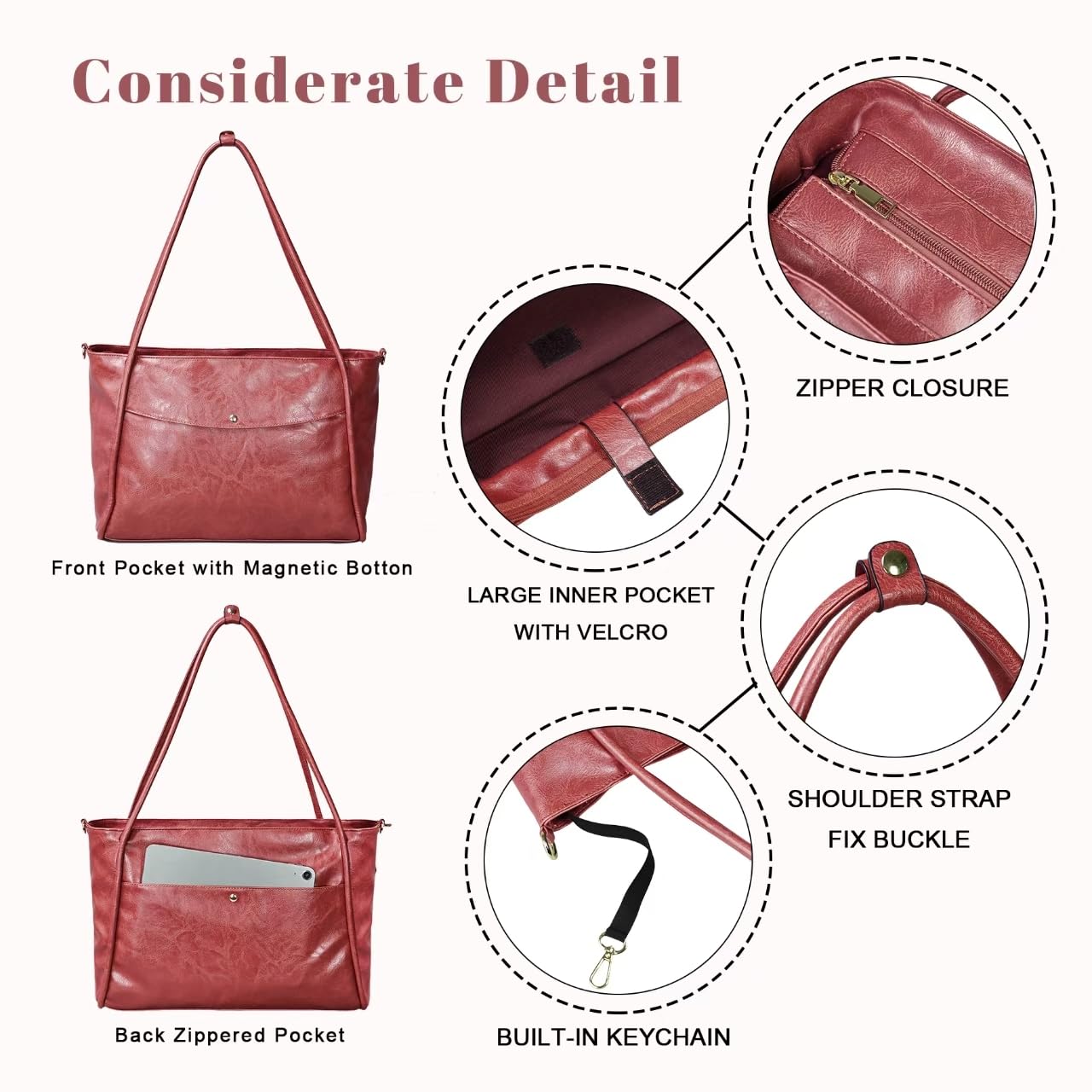 Large Vegan Leather Tote Bag for Women - Oversized Work & Travel Weekender Bag with Zipper | Perfect for Office, Gym, Beach & Weekend Getaways