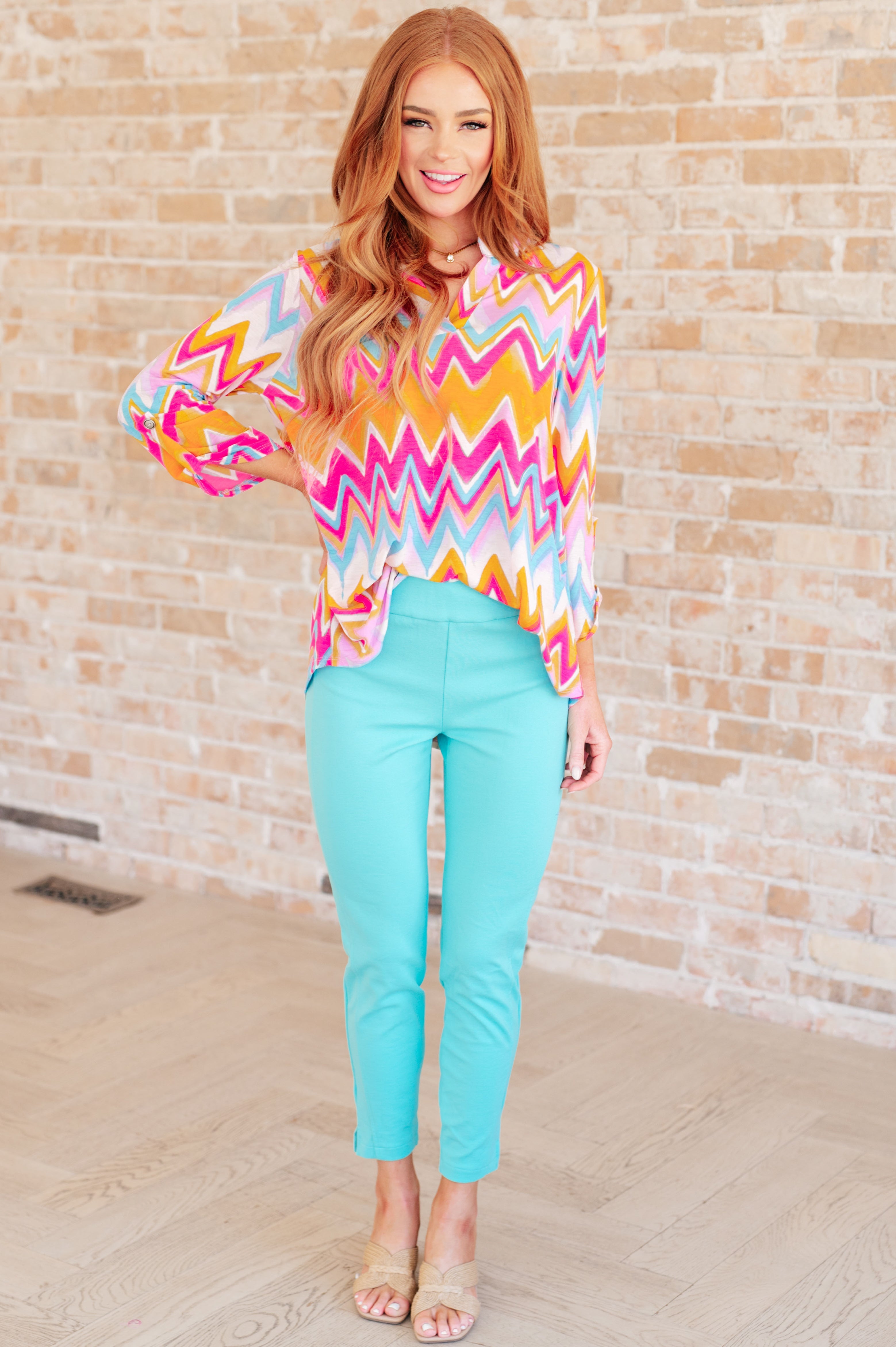 Lizzy Women's Orange Multi Chevron Print Top - Casual & Party Wear for Everyday Style