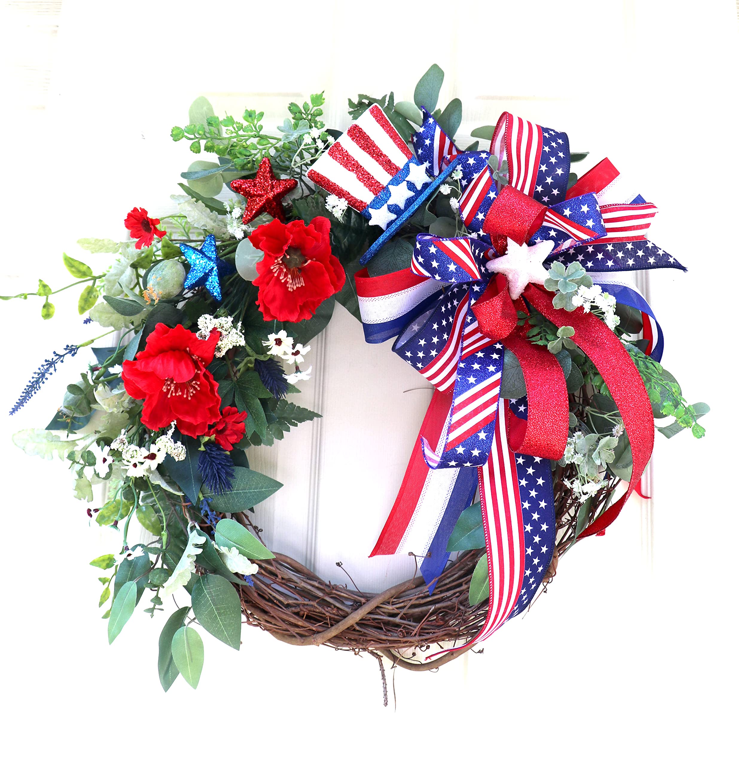 Extra Large Patriotic Wreath for Front Door - 4th of July Americana Decor in Red, White & Blue | Perfect for Independence Day, Memorial Day & Veterans Day Home Decor