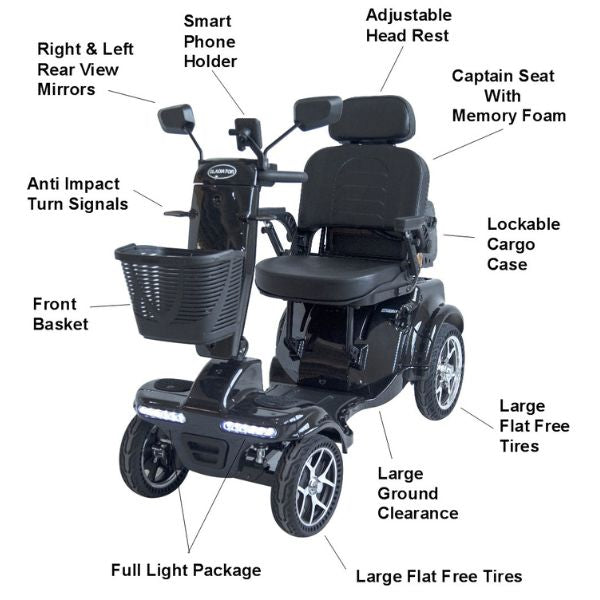 Gladiator 4 Wheel Bariatric Mobility Scooter - Heavy Duty Electric Wheelchair for Adults with 500 lbs Capacity - Ideal for Indoor & Outdoor Use, Travel, Shopping, and Daily Mobility Assistance