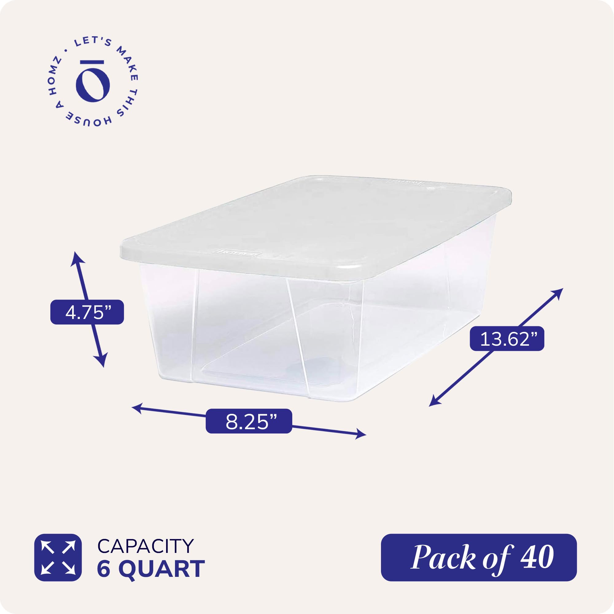 HOMZ 40-Pack Small Clear Plastic Storage Bins with Secure Lids - 6 Quart Stackable Organizer Containers for Home, Office & Craft Supplies - Perfect for Pantry, Closet & Toy Organization