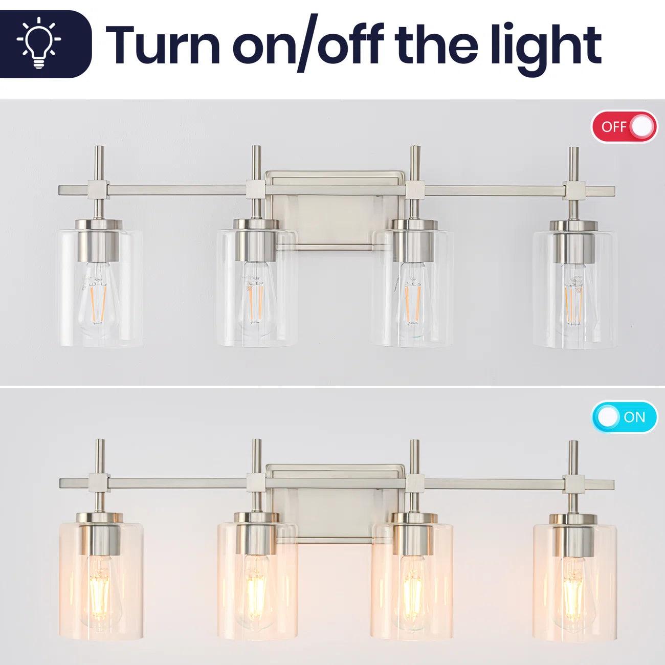 Jasper Modern 4-Light Clear Glass Bathroom Vanity Light Fixture - Perfect for Bathroom, Powder Room, and Dressing Area Lighting