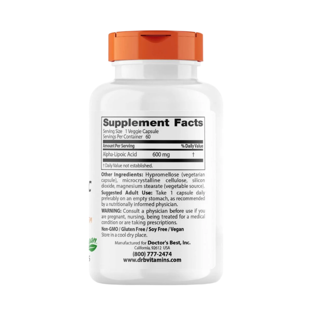 Doctor's Best Alpha Lipoic Acid 600mg - 60 Vegan Capsules for Antioxidant Support & Blood Sugar Balance - Perfect for Daily Wellness & Energy Boost