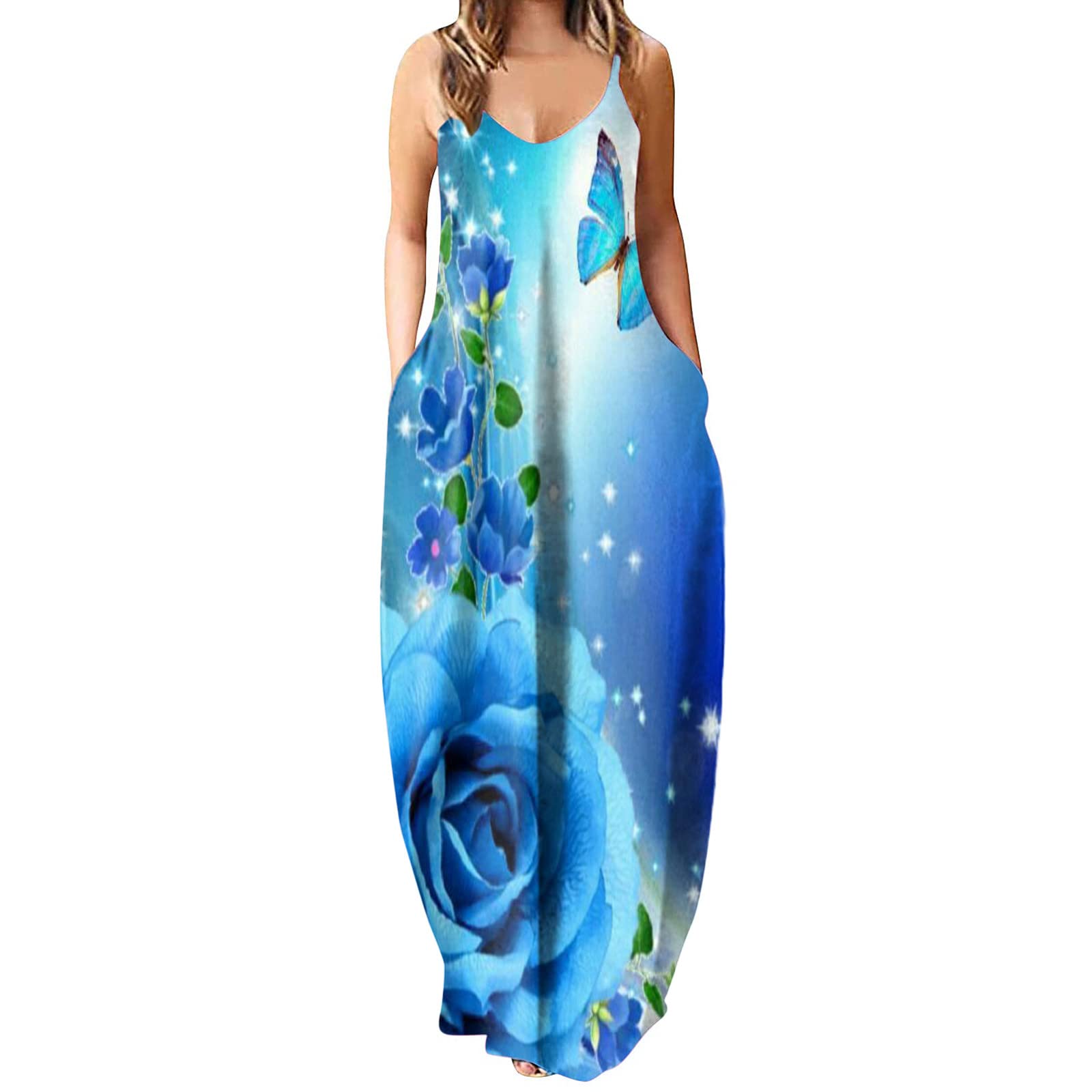 Women's Casual Spaghetti Strap Sundress with Pockets - Summer Beach Dress 2022 | Perfect for Vacations, Pool Parties & Outdoor Adventures