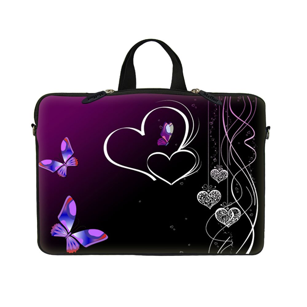 15.6 Inch Neoprene Laptop Sleeve Case for MacBook Air/Pro, Chromebook & Ultrabooks - Hidden Handle, Lightweight Protection, Purple Butterfly Heart Design - Perfect for Travel, Work & School