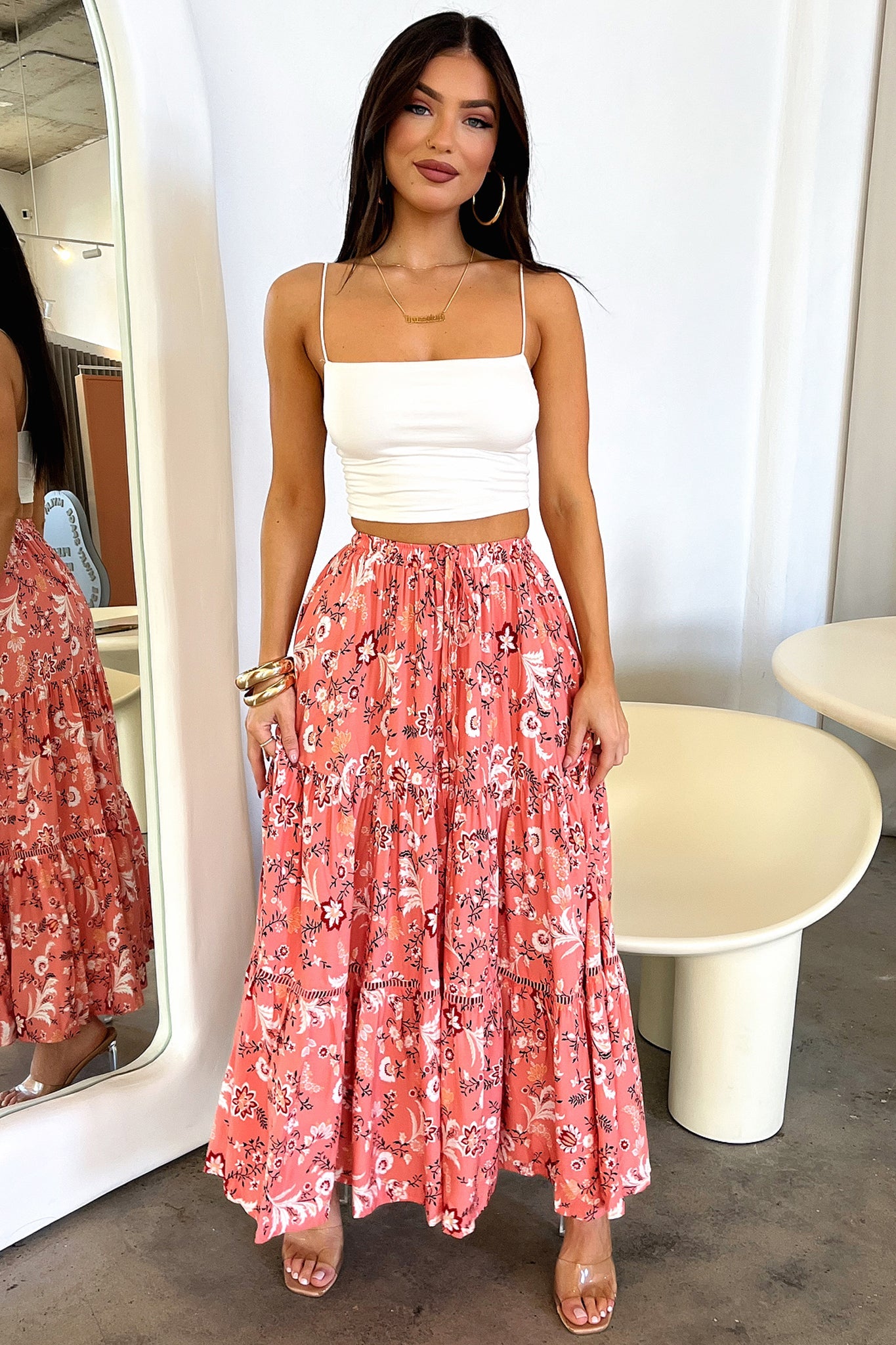 Kei Maxi Skirt - Pink Floral Print Long Skirt for Women | Boho Summer Beach Dress, Casual Outfit & Vacation Wear