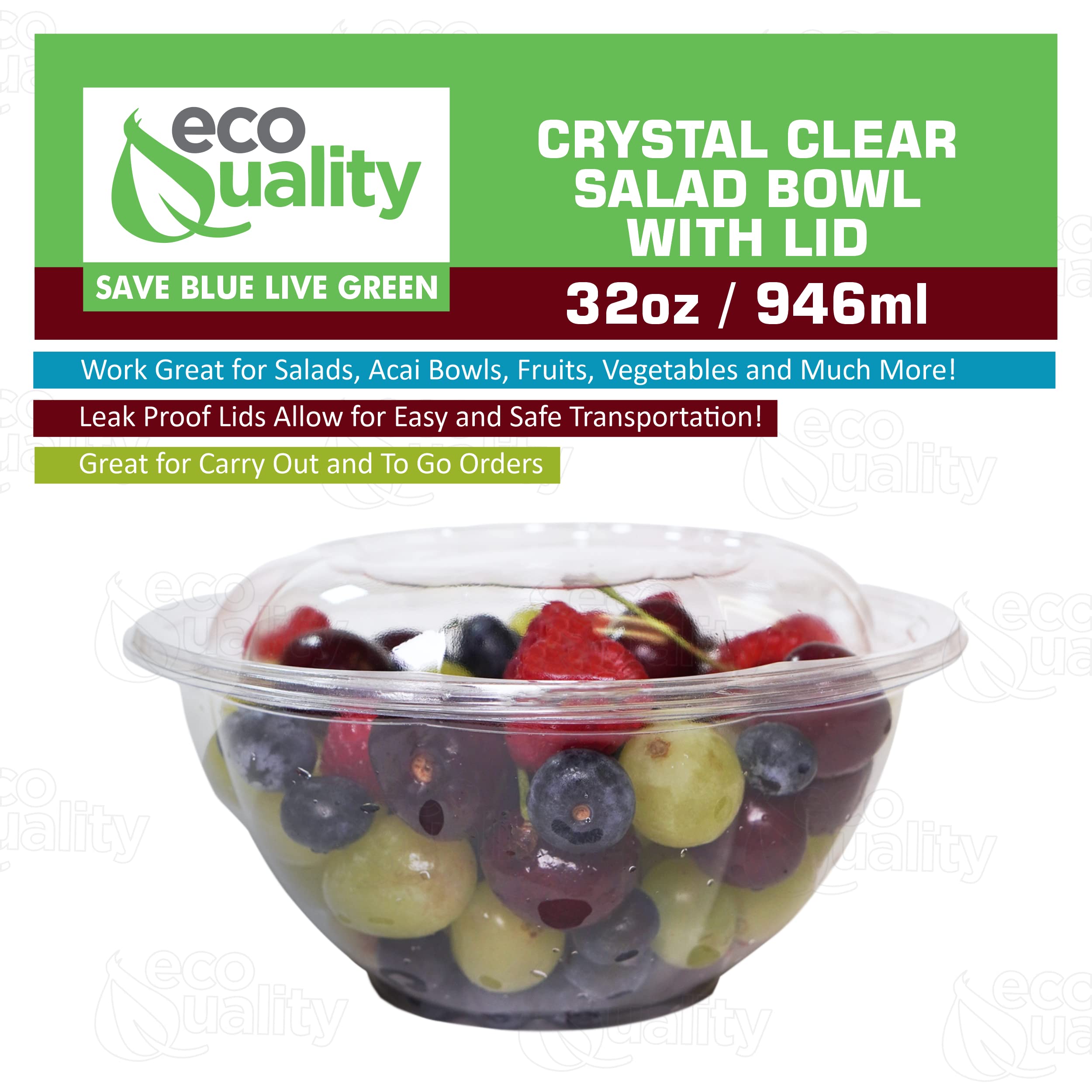 [600 Pack] 32oz Clear Plastic Salad Bowls with Lids - Disposable Airtight Food Containers for Meal Prep, Lunch, Salads, Fruits, Parfait | Leakproof & Fresh-Keeping | Perfect for Office Lunch, Picnics, Catering & Takeout