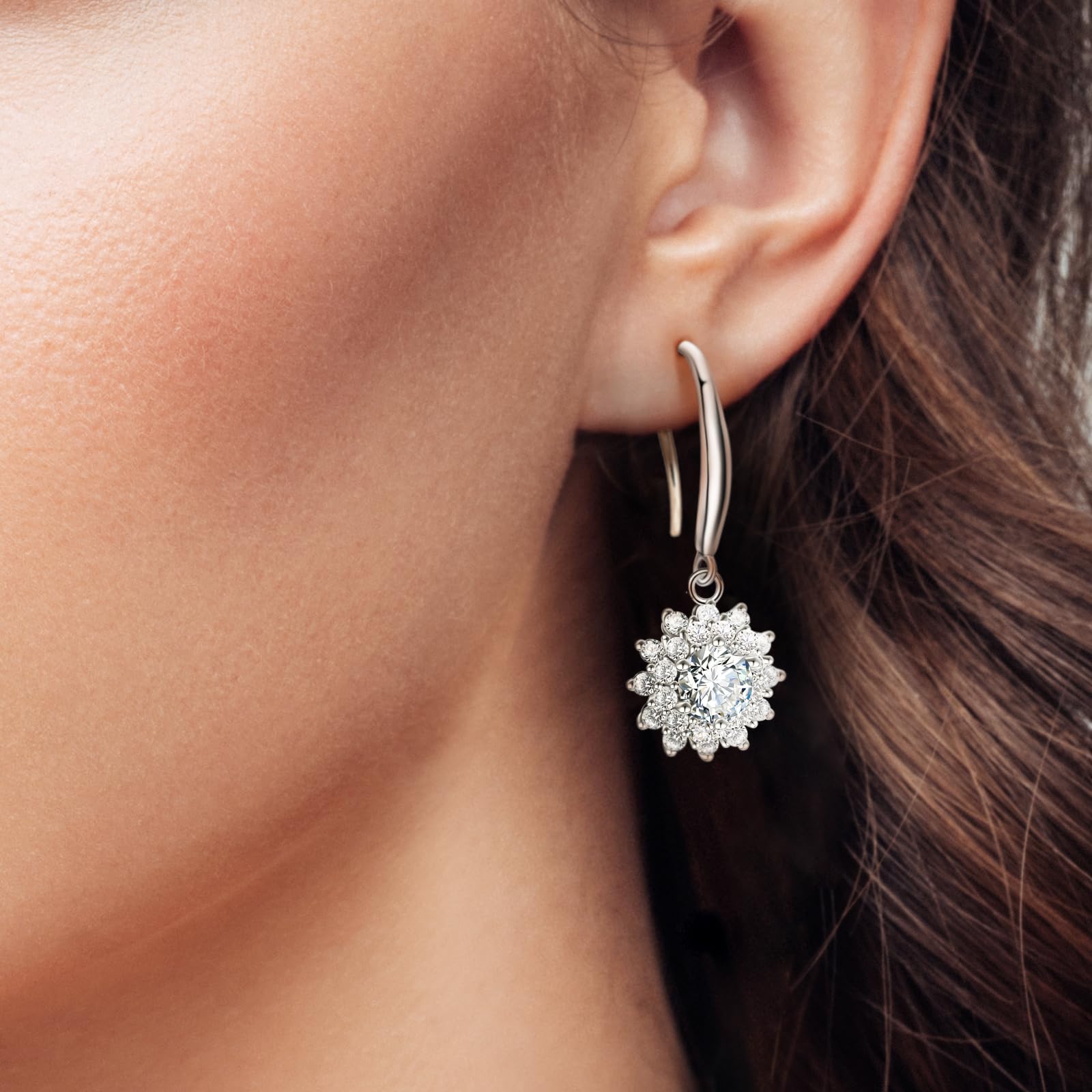 2Ct Moissanite Hoop Earrings for Women - S925 Sterling Silver Hypoallergenic Sunflower Dangle Earrings | Perfect Birthday, Mother's Day Gift for Mom & Daughter | Wedding, Party & Everyday Wear Jewelry
