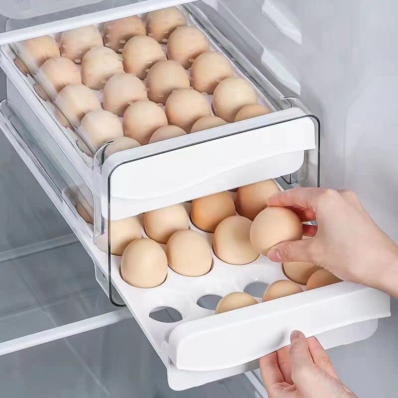 HomeCloud Acrylic 40-Grid Large Capacity Egg Storage Container - Stackable Drawer-Style Egg Holder & Organizer for Refrigerator (White, Rectangular) | Perfect for Farm Fresh Eggs, Organic Eggs & Bulk Egg Storage in Kitchen, Pantry or Chicken Coop