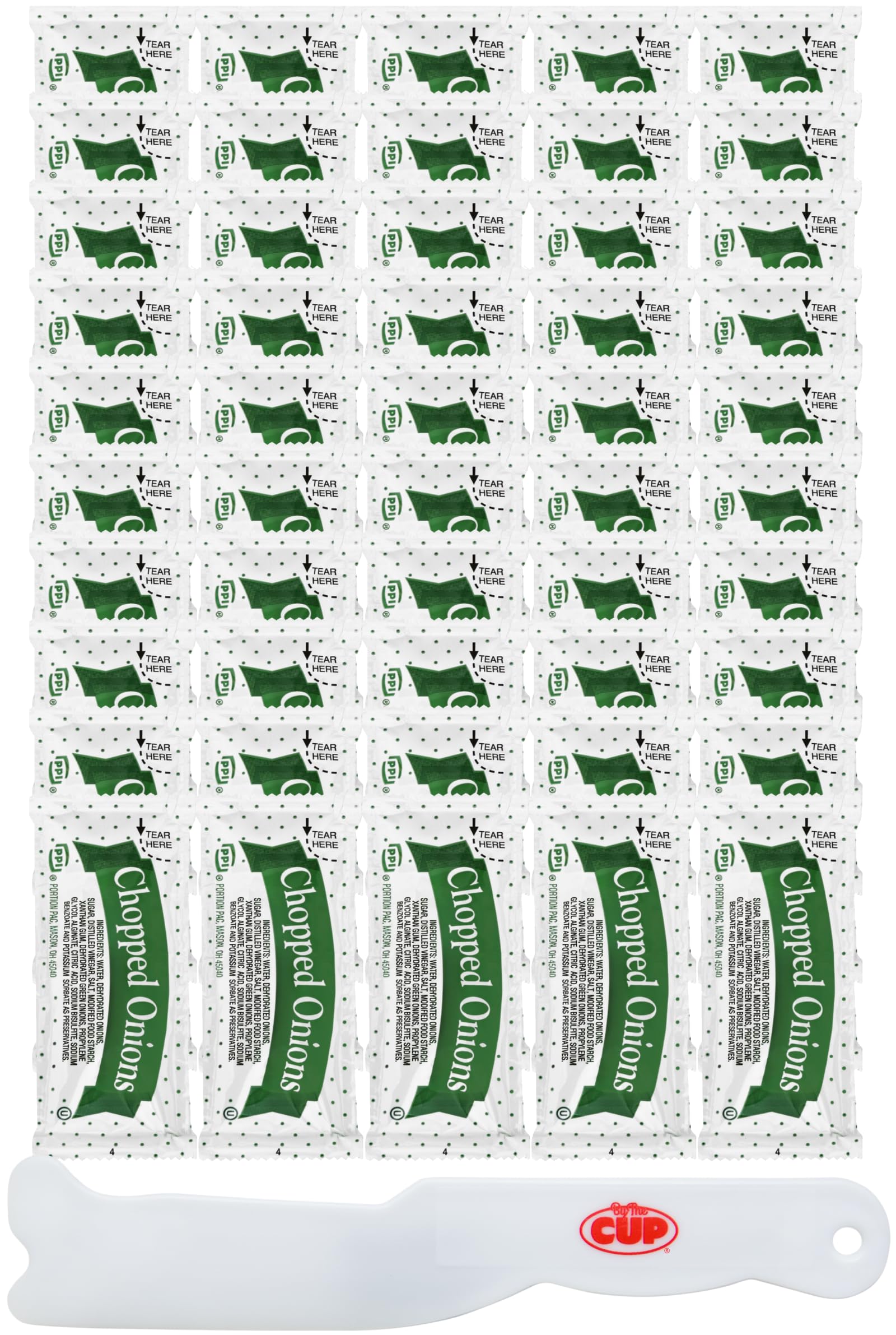 50 Count Single Serve Chopped Onions Packets with By The Cup Spatula Knife - Perfect for Camping, Meal Prep & Quick Cooking