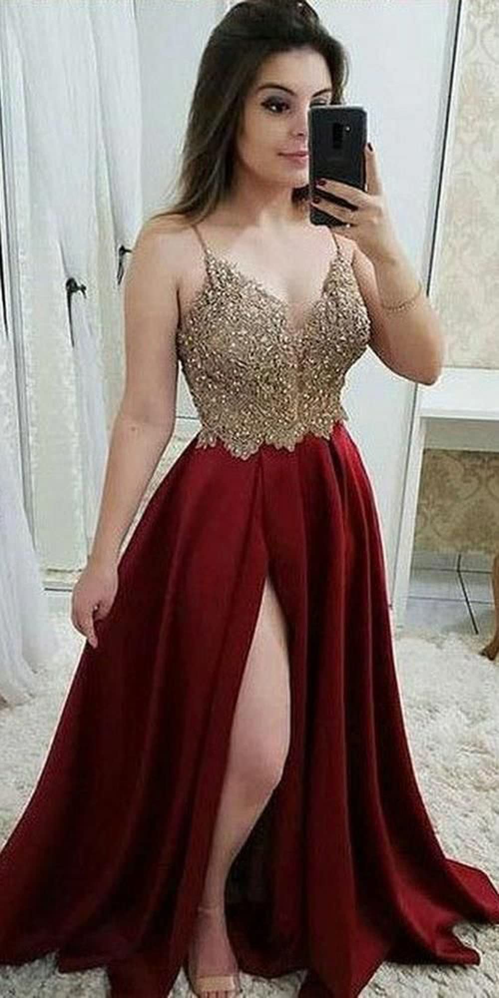 Elegant Women's Sleeveless V-Neck Prom Dress - Long Satin Formal Evening Gown with High Slit | Perfect for Homecoming, Prom Night, Cocktail Parties & Special Occasions