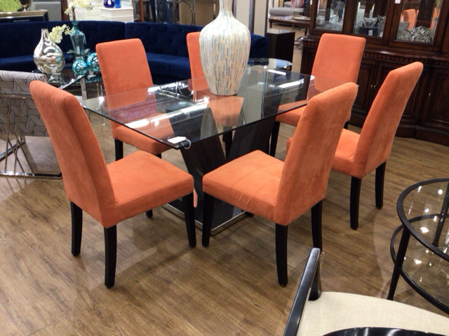 6 Pack Orange Fabric Dining Chairs - Modern Upholstered Kitchen Chairs with Solid Wood Legs for Dining Room, Restaurant & Home Decor